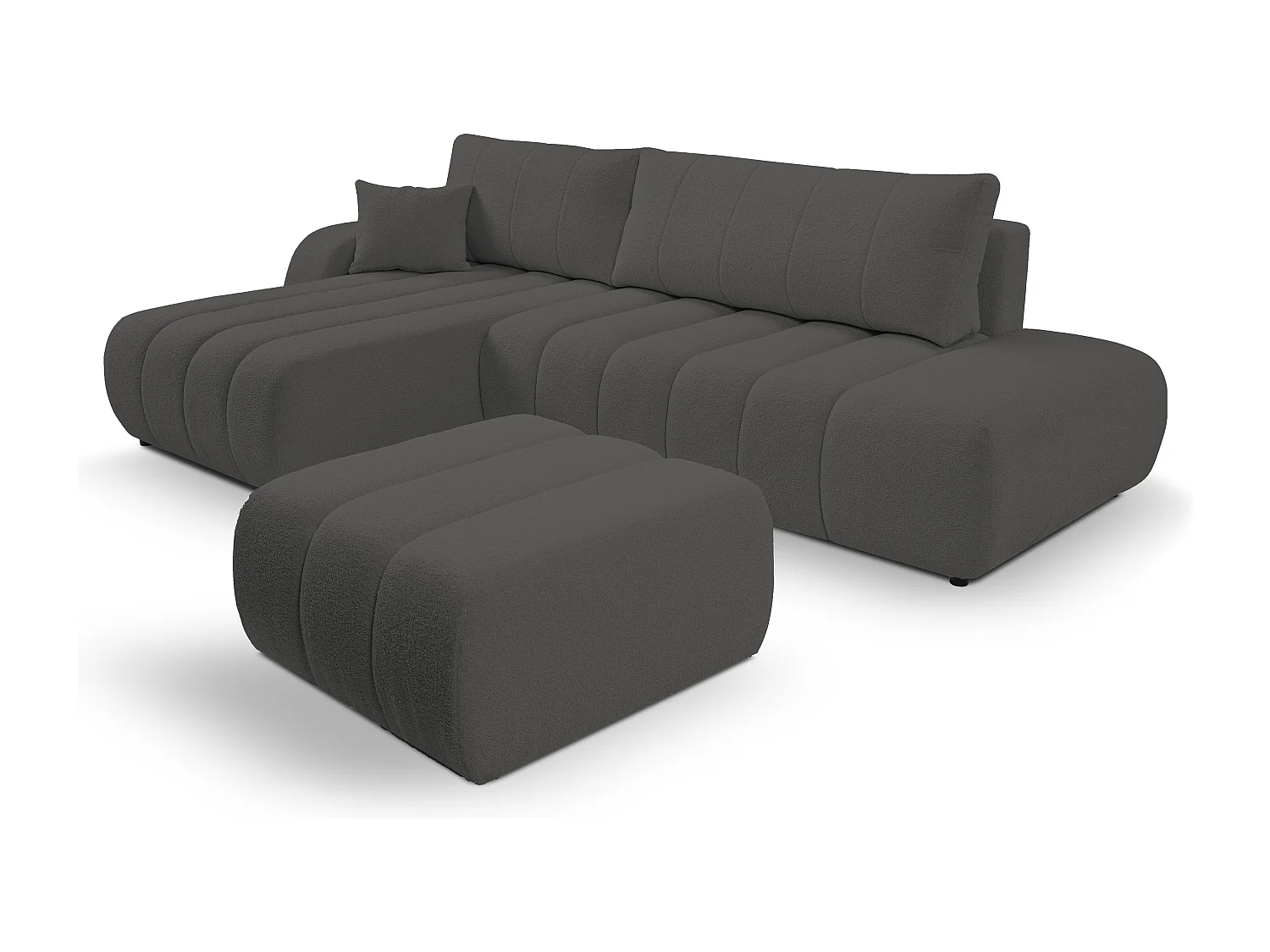 Canapé avec fonction lit et coffre de rangement, rembourrage confortable, tissu, coussins décoratifs, côté gauche, 276x88x176 cm, gris foncé