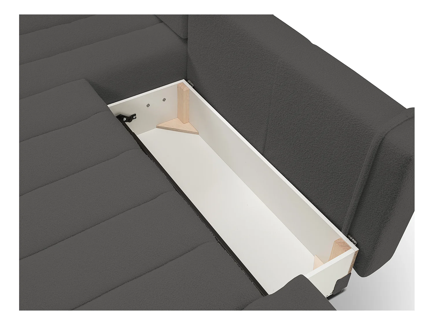 Canapé avec fonction lit et coffre de rangement, rembourrage confortable, tissu, coussins décoratifs, côté gauche, 276x88x176 cm, gris foncé