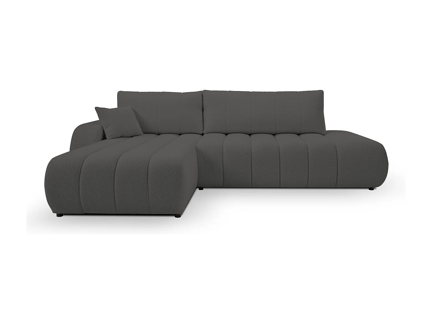 Canapé avec fonction lit et coffre de rangement, rembourrage confortable, tissu, coussins décoratifs, côté gauche, 276x88x176 cm, gris foncé
