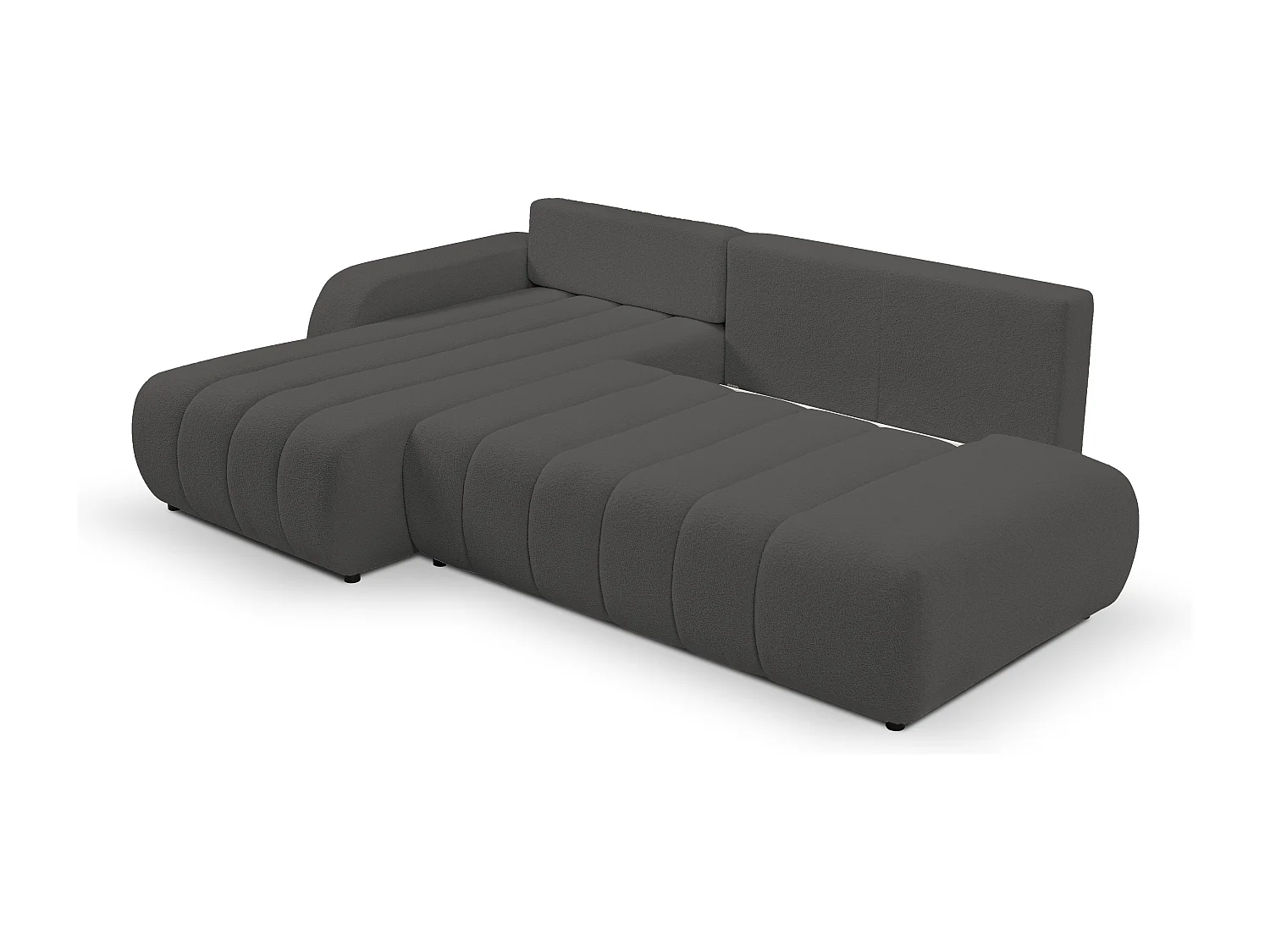 Canapé avec fonction lit et coffre de rangement, rembourrage confortable, tissu, coussins décoratifs, côté gauche, 276x88x176 cm, gris foncé