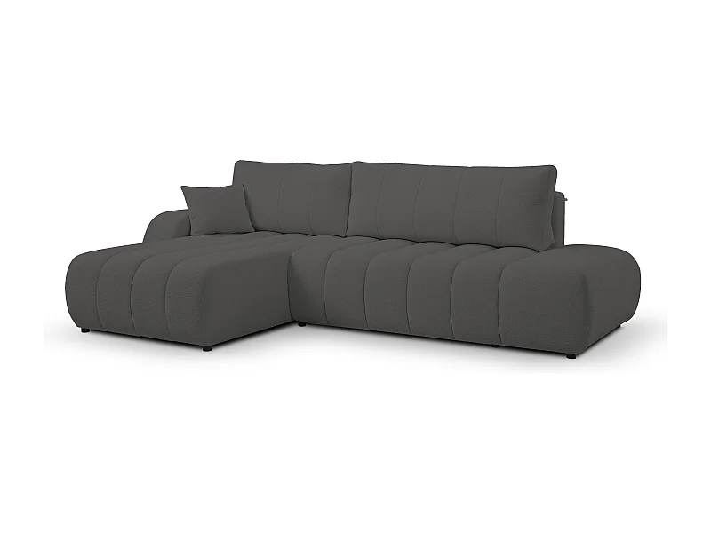 Canapé avec fonction lit et coffre de rangement, rembourrage confortable, tissu, coussins décoratifs, côté gauche, 276x88x176 cm, gris foncé