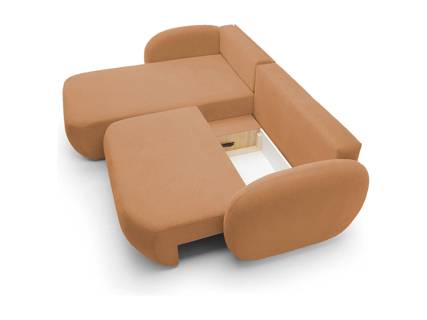 Canapé d'Angle OLIO L-Form avec Lit 138x210cm Coffre et Coussins Amovibles – Gauche 248x174x86cm ORANGE FONCÉ