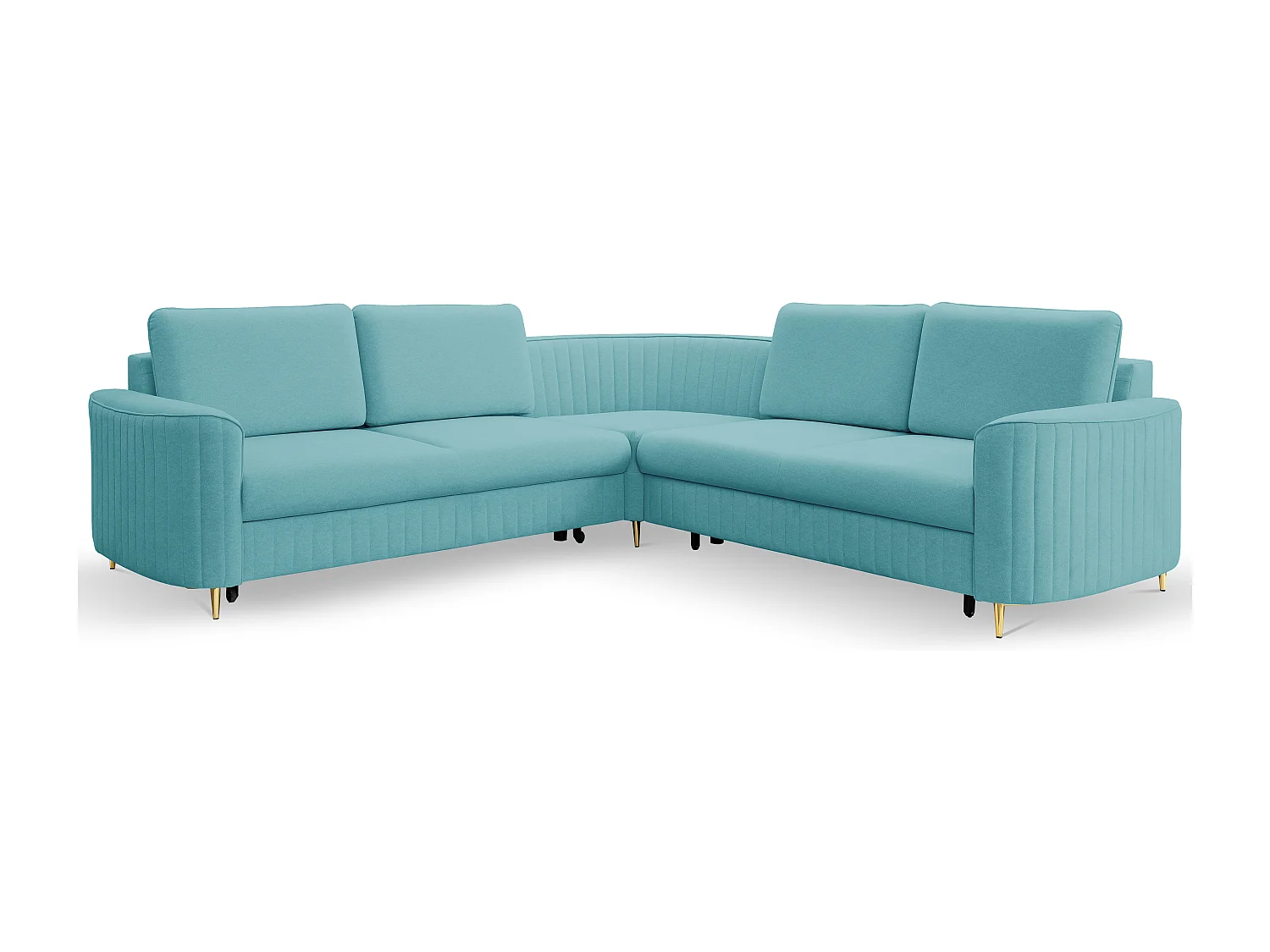 Canapé d'angle LAREN convertible, coffre de rangement, pieds en plastique, côté droit, TURQUOISE, 251x251x85 cm