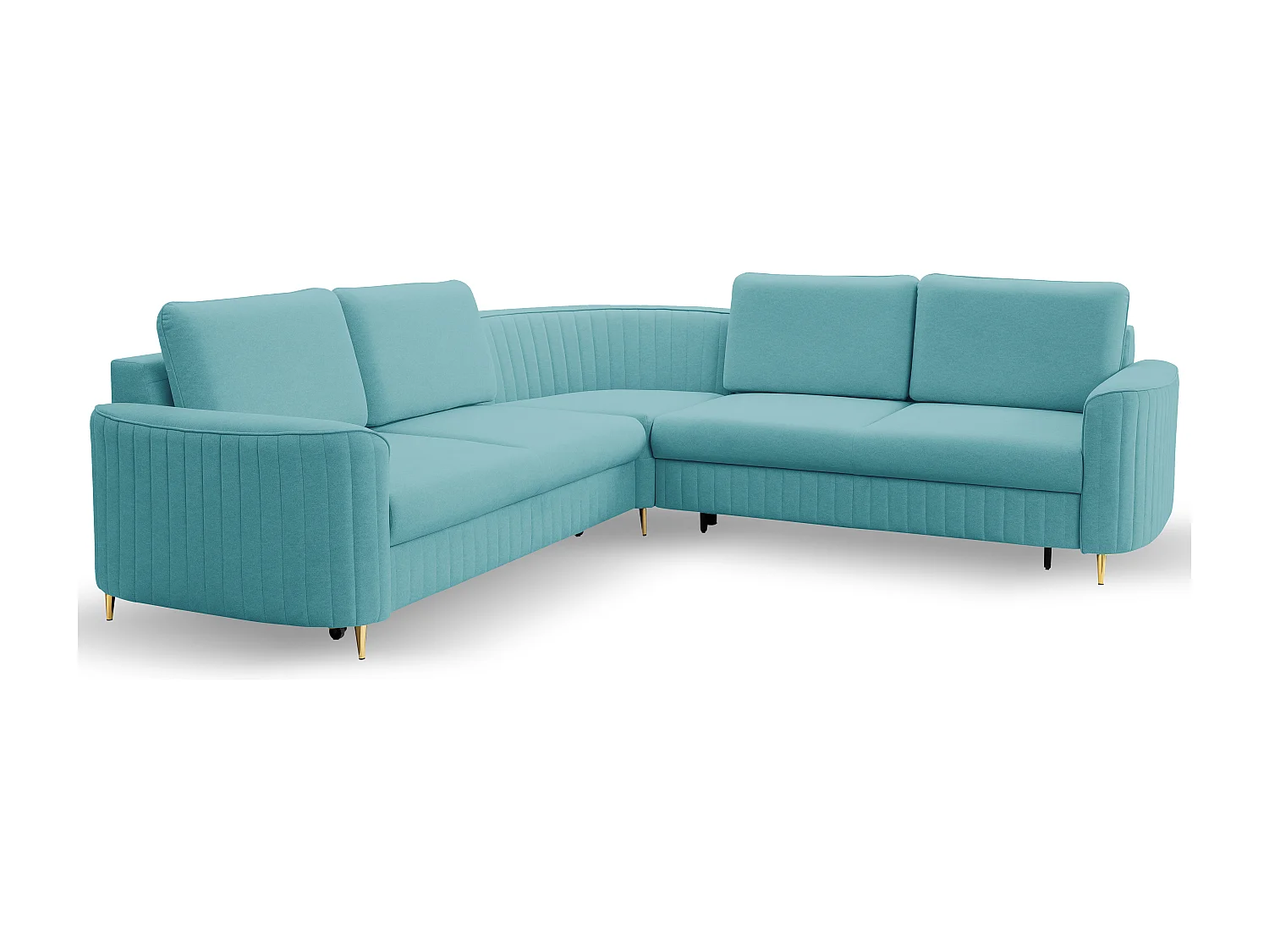 Canapé d'angle LAREN convertible, coffre de rangement, pieds en plastique, côté droit, TURQUOISE, 251x251x85 cm