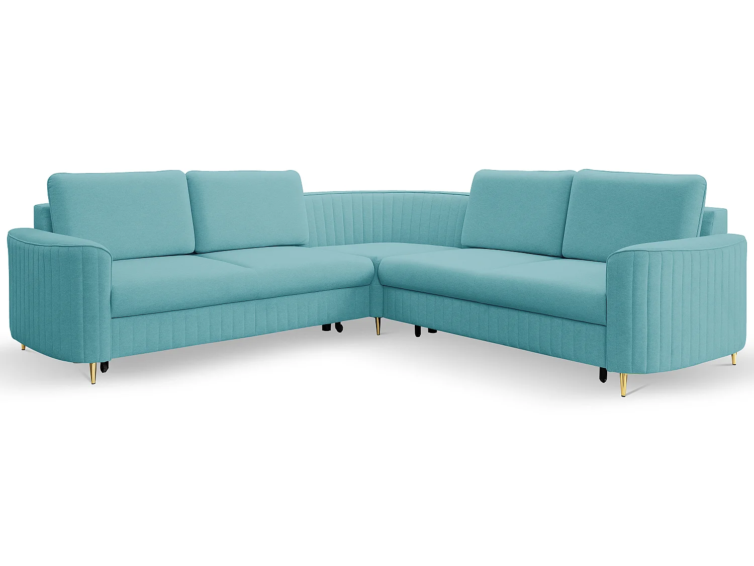 Canapé d'angle LAREN convertible, coffre de rangement, pieds en plastique, côté droit, TURQUOISE, 251x251x85 cm