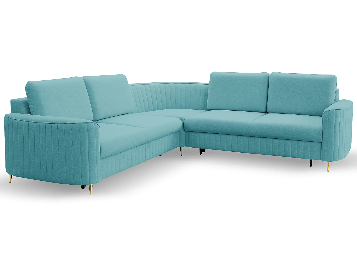Canapé d'angle LAREN convertible, coffre de rangement, pieds en plastique, côté droit, TURQUOISE, 251x251x85 cm