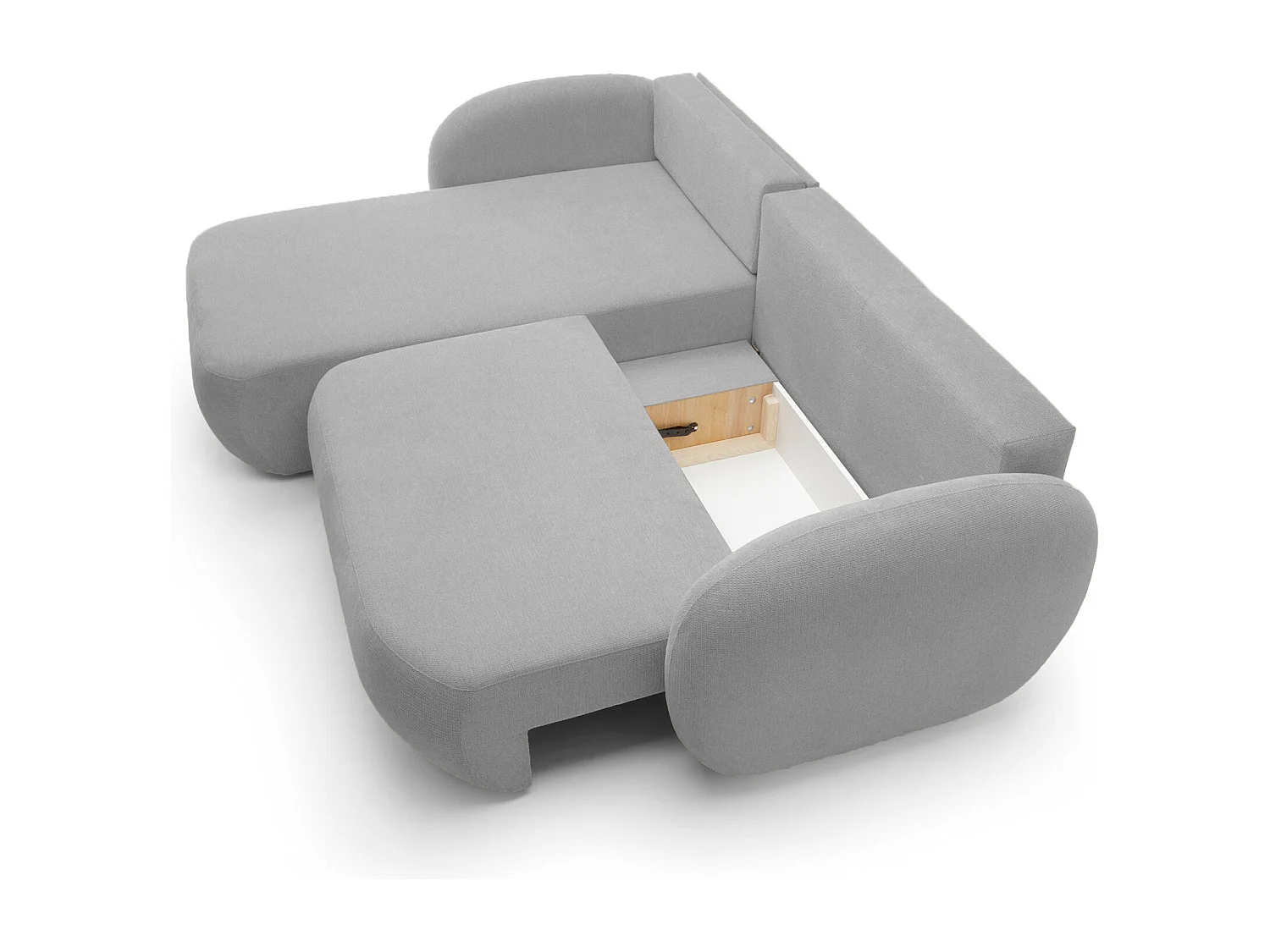 L-vormige hoekbank OLIO met slaapfunctie 138x210 cm, opbergbox en losse rugkussens – comfortabele slaapbank, links, 248x174x86 cm, LICHTZILVER