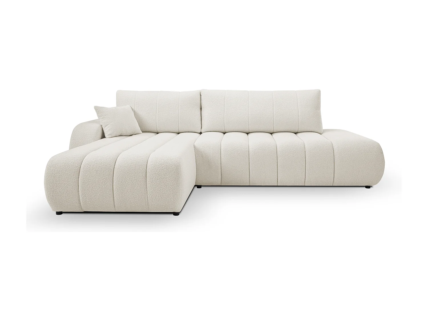 Canapé avec fonction lit et coffre de rangement, rembourrage confortable, tissu, coussins décoratifs, côté gauche, 276x88x176 cm, blanc