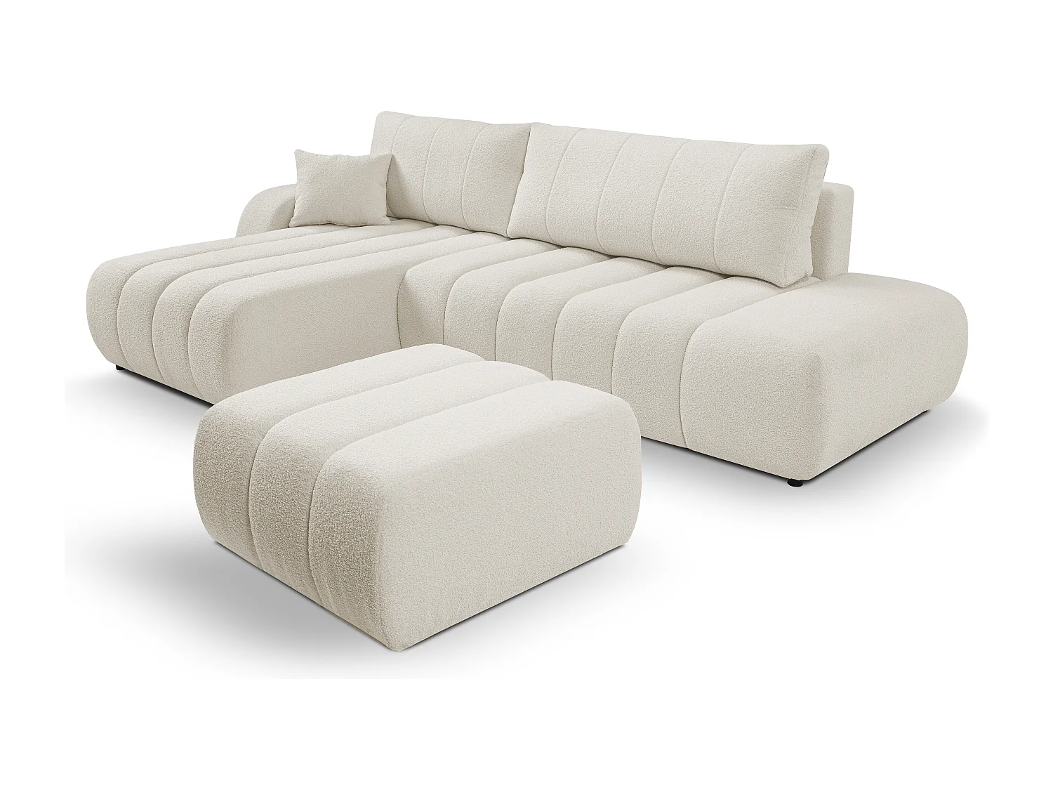 Canapé avec fonction lit et coffre de rangement, rembourrage confortable, tissu, coussins décoratifs, côté gauche, 276x88x176 cm, blanc