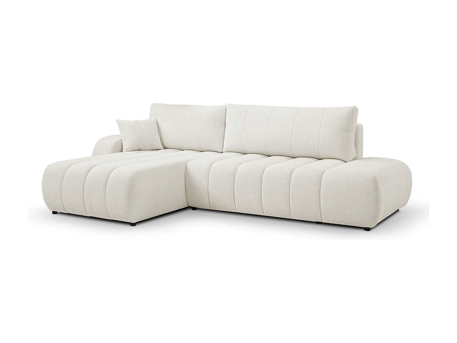 Canapé avec fonction lit et coffre de rangement, rembourrage confortable, tissu, coussins décoratifs, côté gauche, 276x88x176 cm, blanc