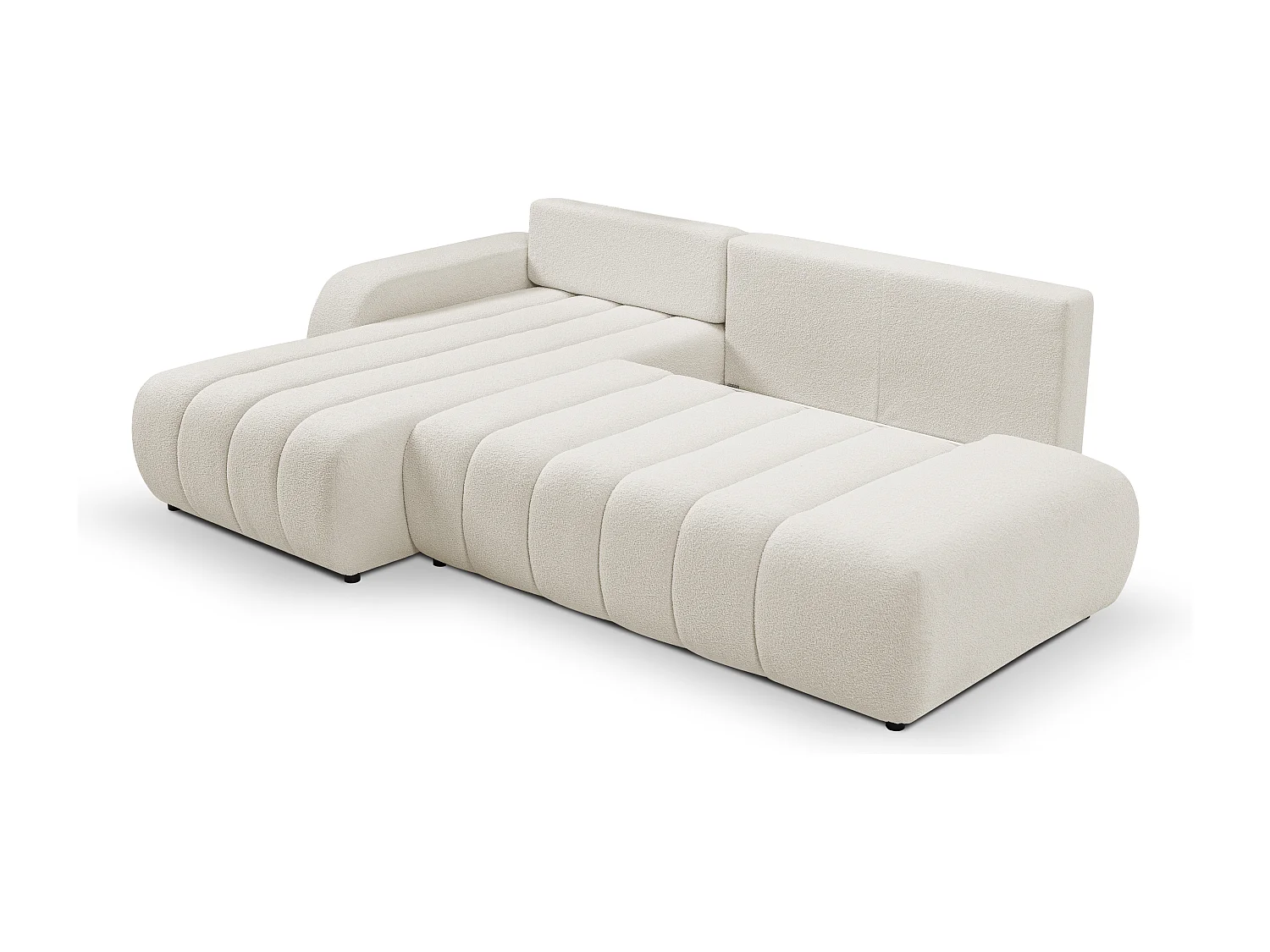 Canapé avec fonction lit et coffre de rangement, rembourrage confortable, tissu, coussins décoratifs, côté gauche, 276x88x176 cm, blanc