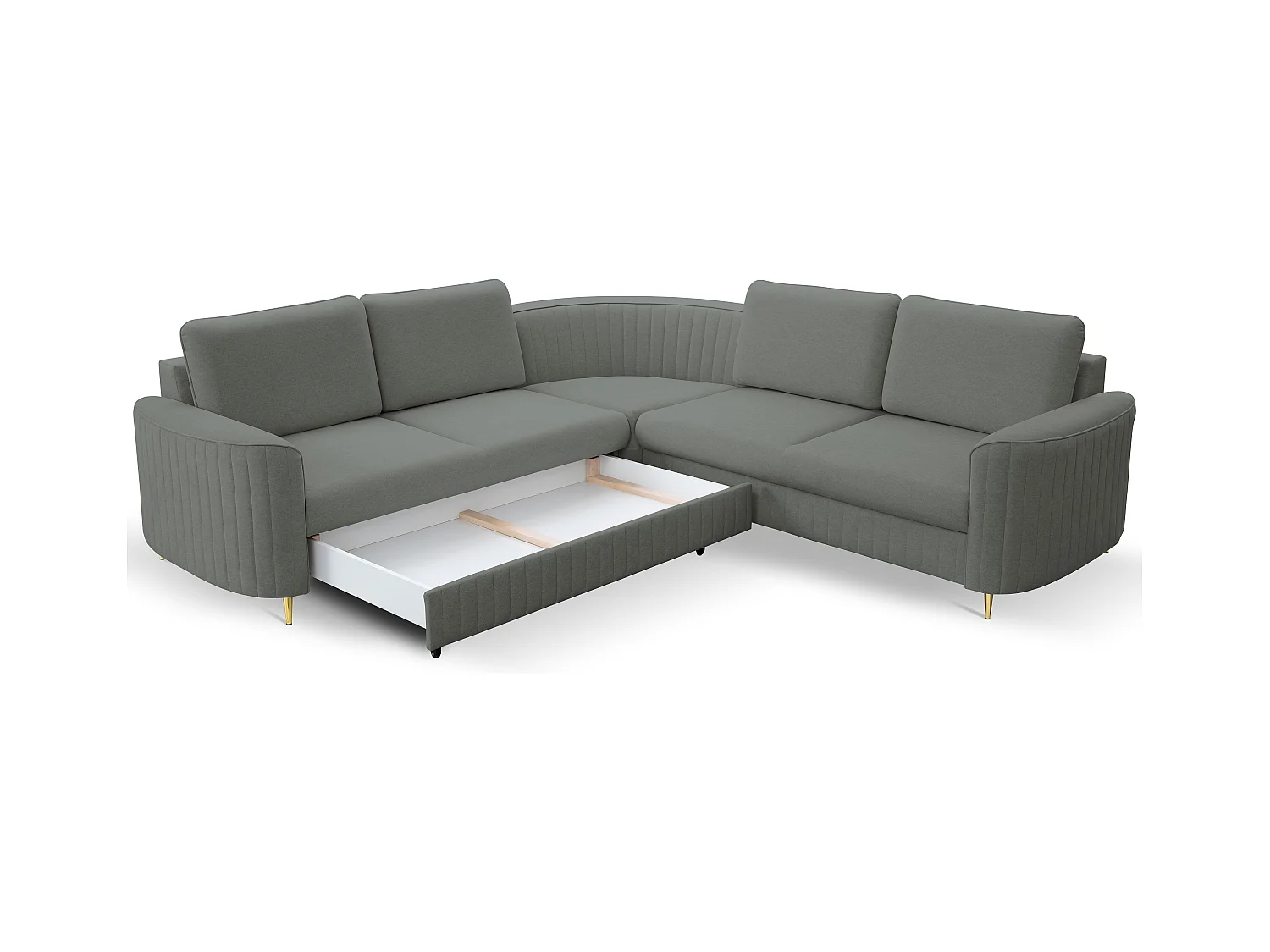 Canapé d'angle LAREN convertible, coffre de rangement, pieds en plastique, côté gauche, GRIS FONCÉ, 251x251x85 cm