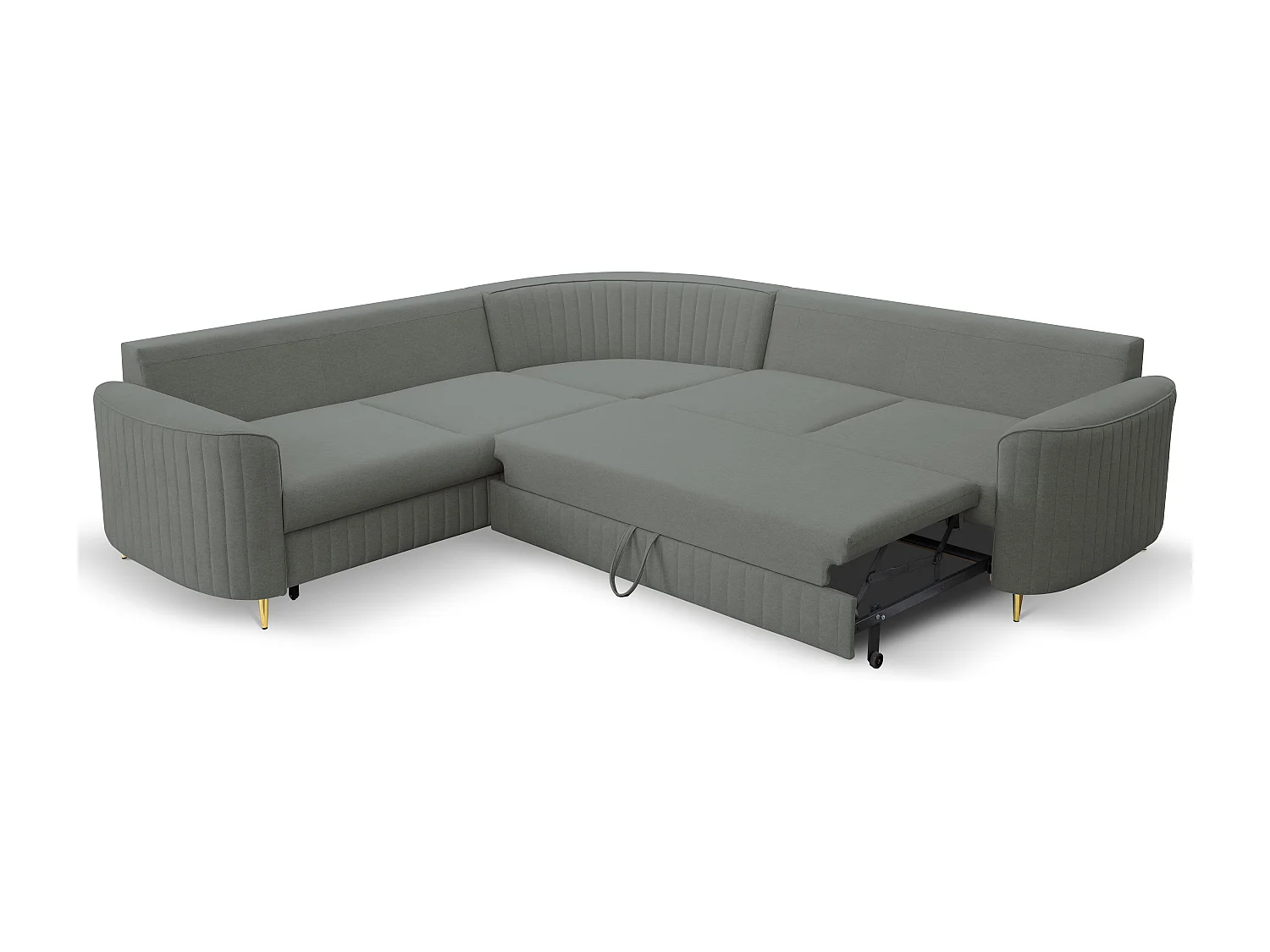 Canapé d'angle LAREN convertible, coffre de rangement, pieds en plastique, côté gauche, GRIS FONCÉ, 251x251x85 cm