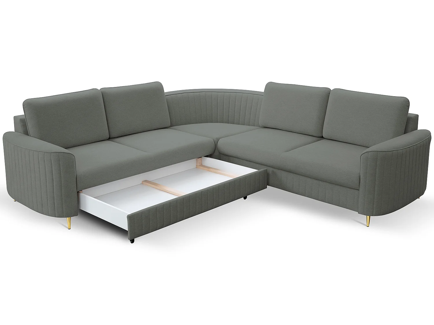 Canapé d'angle LAREN convertible, coffre de rangement, pieds en plastique, côté gauche, GRIS FONCÉ, 251x251x85 cm