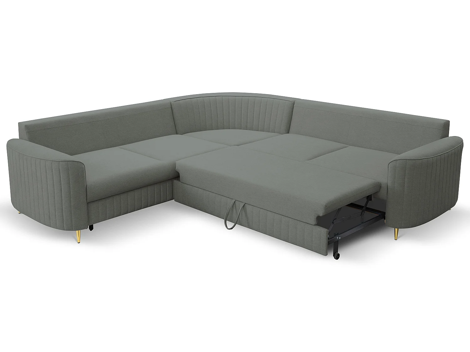 Canapé d'angle LAREN convertible, coffre de rangement, pieds en plastique, côté gauche, GRIS FONCÉ, 251x251x85 cm