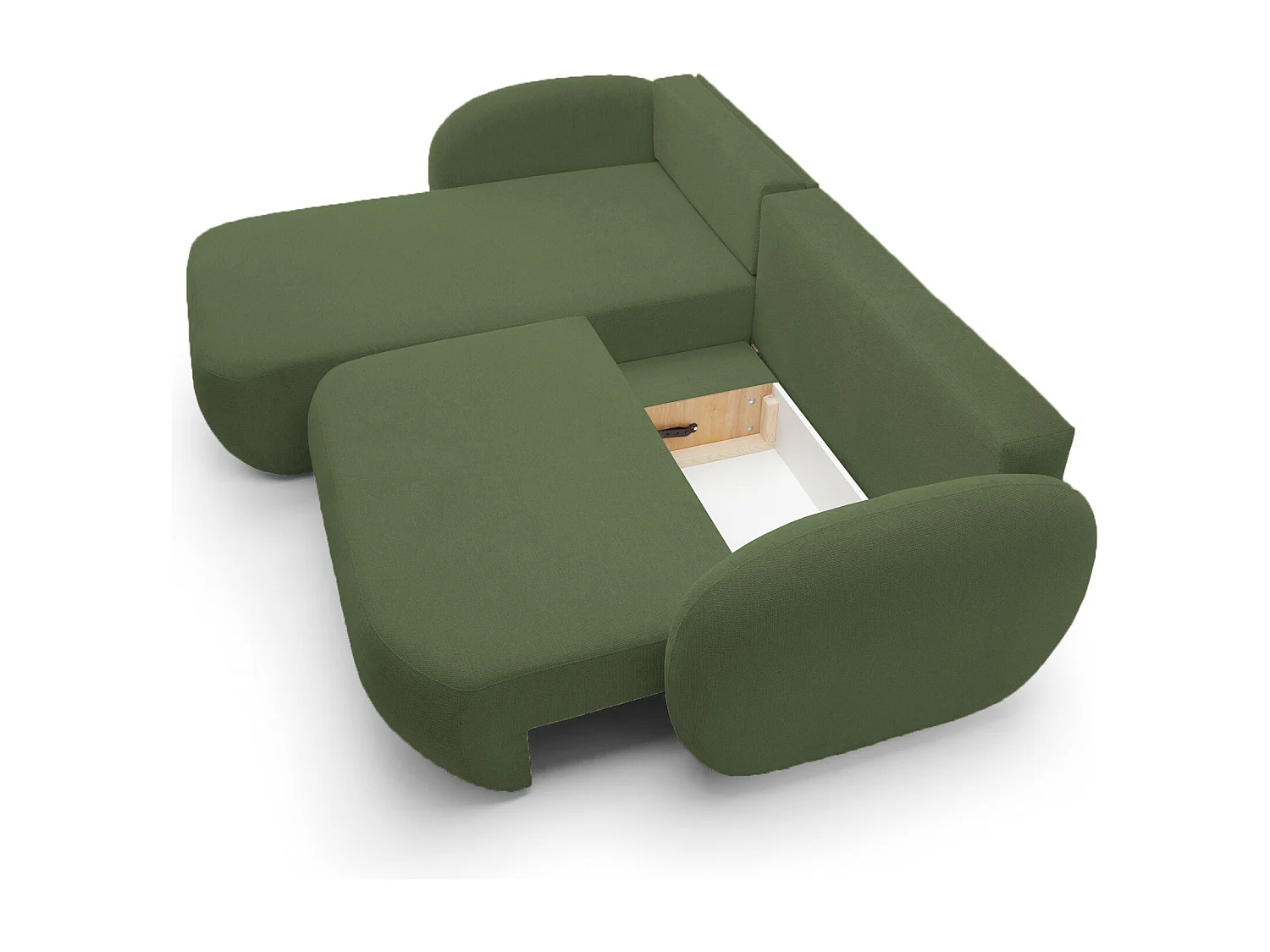 L-vormige hoekbank OLIO met slaapfunctie 138x210 cm, opbergbox en losse rugkussens – comfortabele slaapbank, links, 248x174x86 cm, GROEN