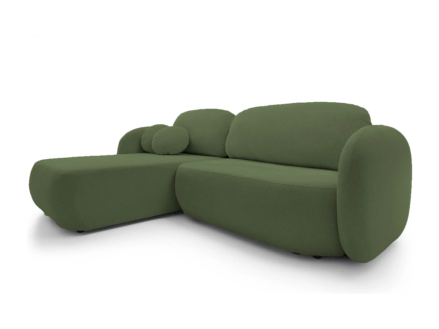 L-vormige hoekbank OLIO met slaapfunctie 138x210 cm, opbergbox en losse rugkussens – comfortabele slaapbank, links, 248x174x86 cm, GROEN