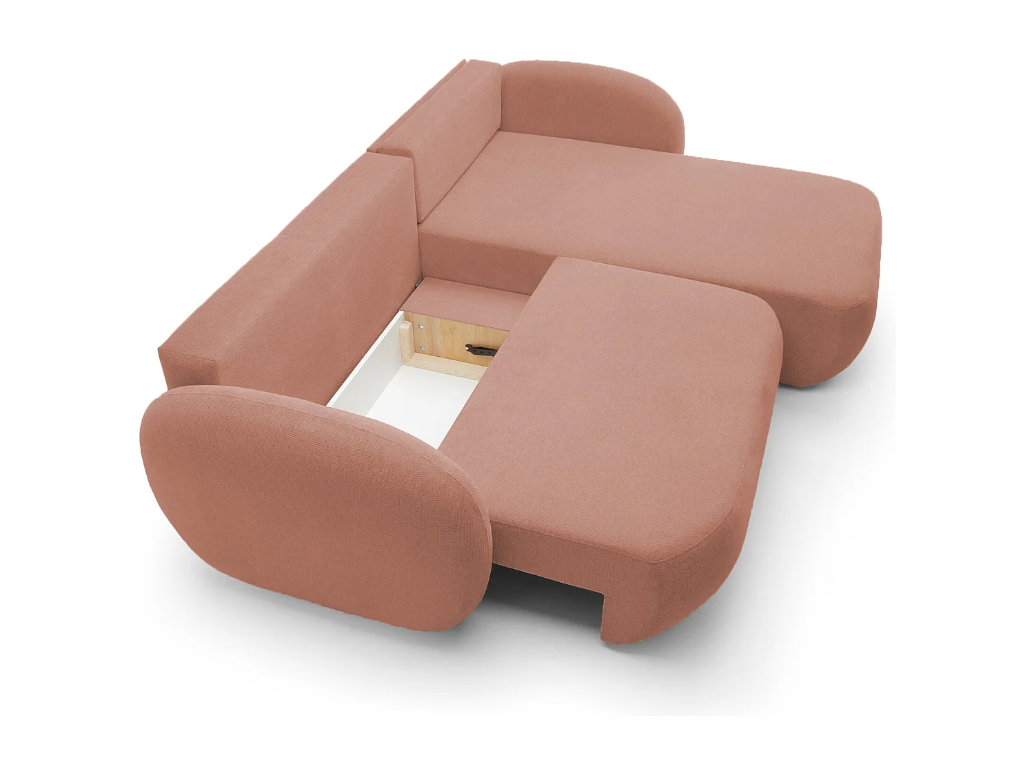 Hoekbank OLIO L-Form met Bed 138x210cm Lade en Verwijderbare Kussens – Rechts 248x174x86cm ROZE POEDER