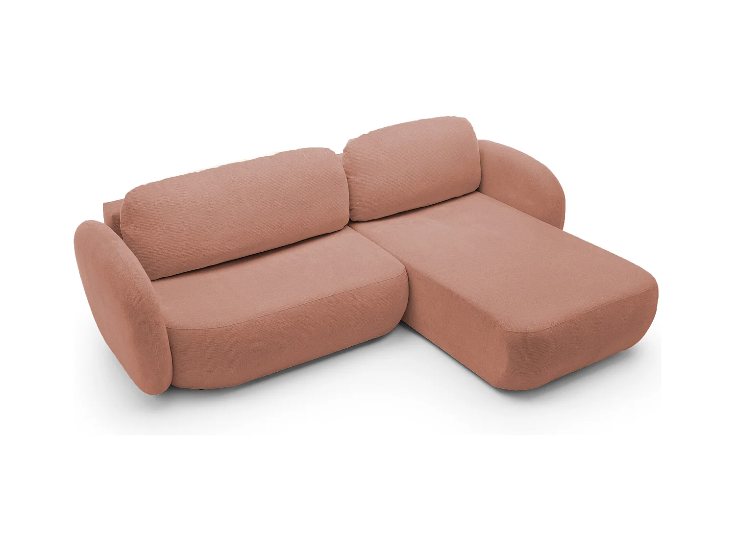 Canapé d'Angle OLIO L-Form avec Lit 138x210cm Coffre et Coussins Amovibles – Droite 248x174x86cm ROSE POUDRÉ