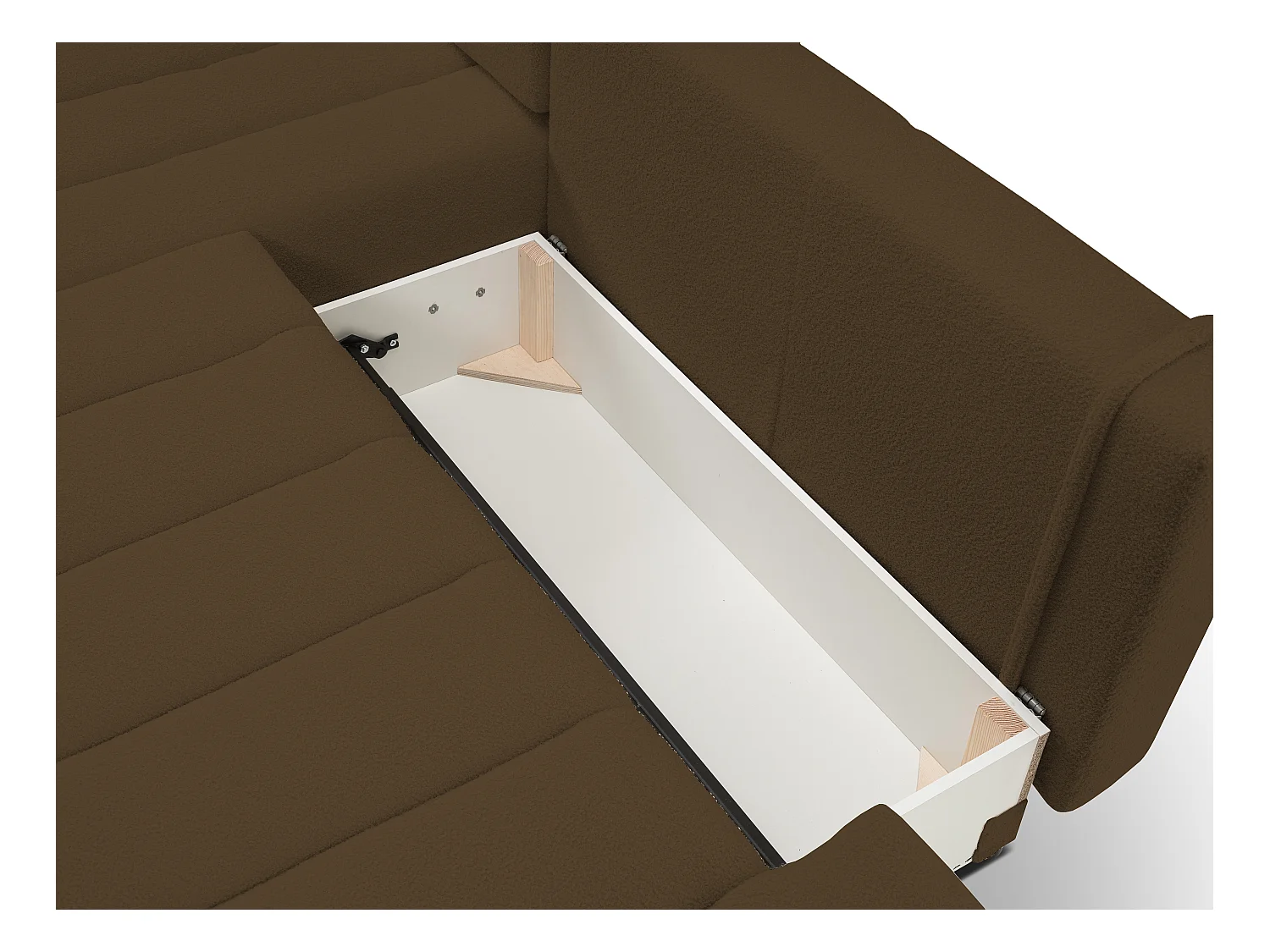 Canapé avec fonction lit et coffre de rangement, rembourrage confortable, tissu, coussins décoratifs, côté droit, 276x88x176 cm, marron