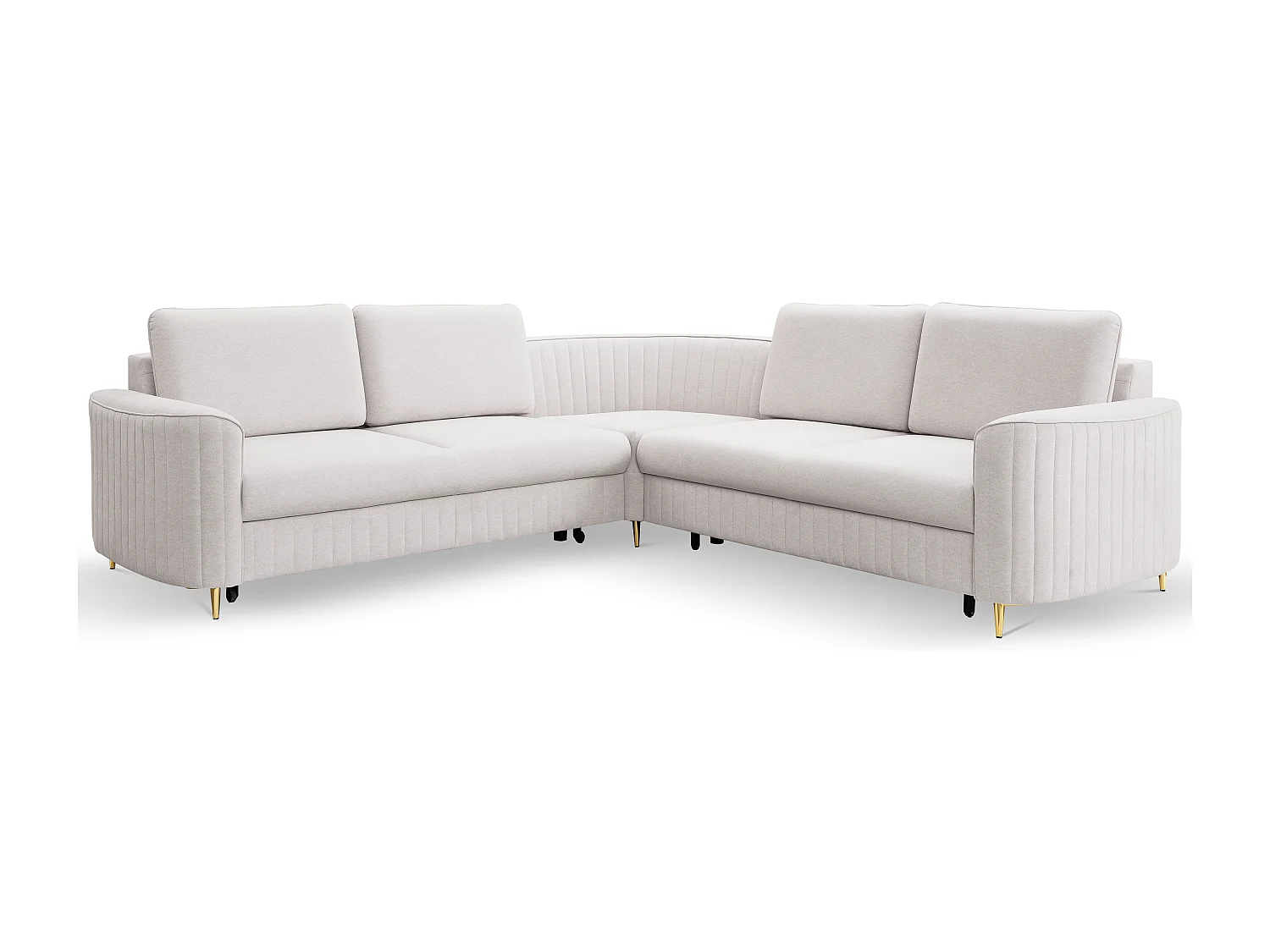 Canapé d'angle LAREN convertible, coffre de rangement, pieds en plastique, côté droit, ECRU, 251x251x85 cm