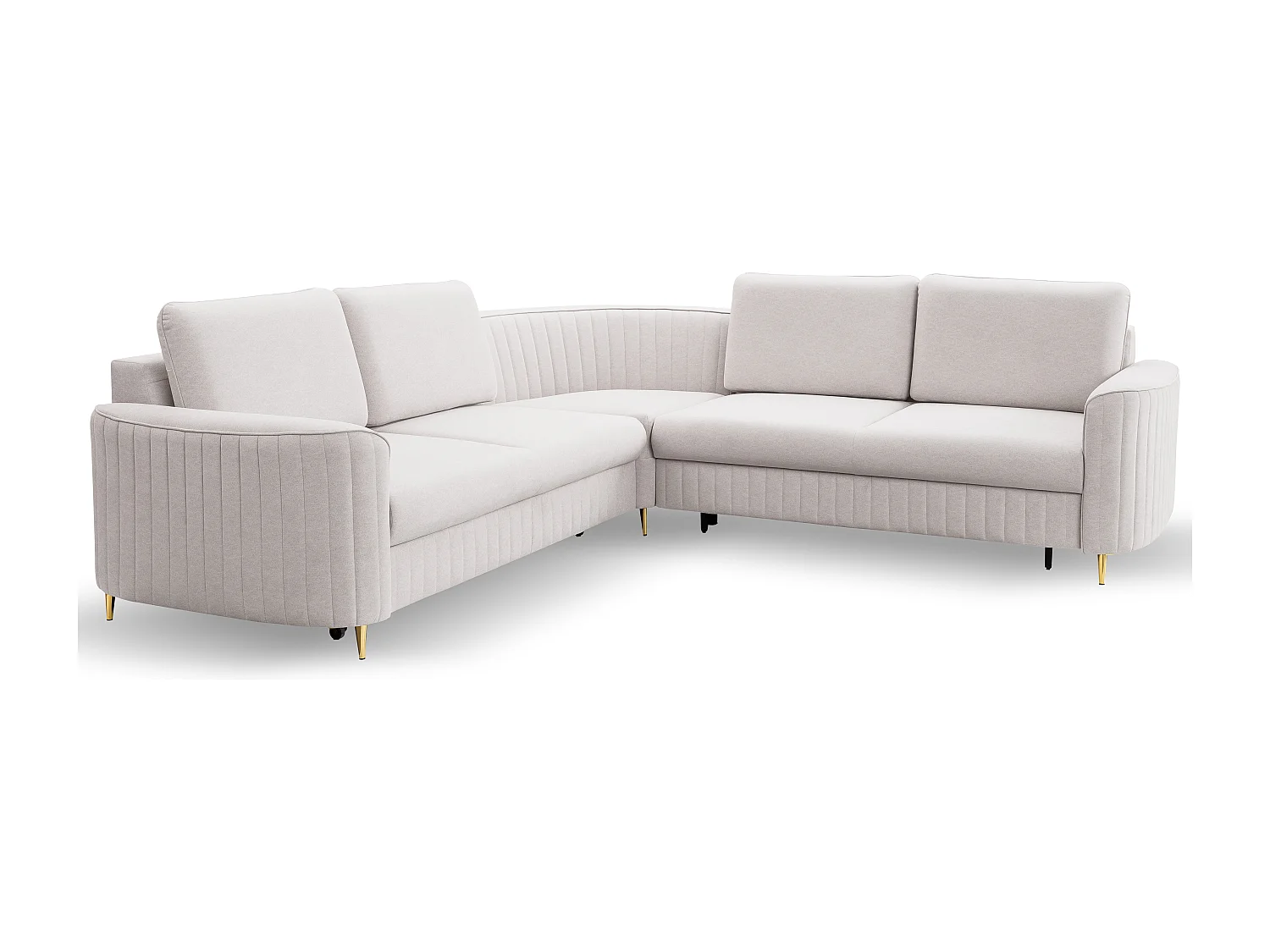 Canapé d'angle LAREN convertible, coffre de rangement, pieds en plastique, côté droit, ECRU, 251x251x85 cm