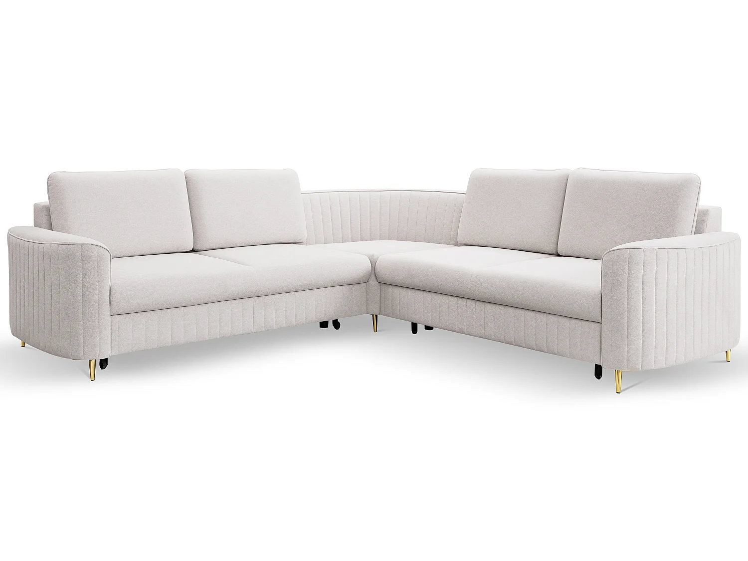 Narożnik LAREN nowoczesna sofa z funkcją spania, pojemnik na pościel, plastikowe nogi, prawa strona, ECRU, 251x251x85 cm