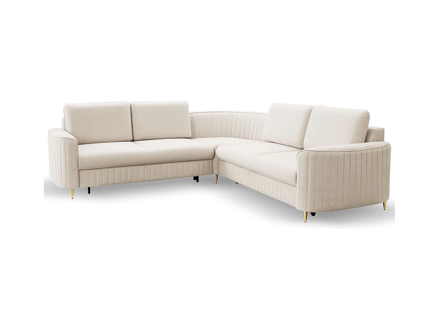 Canapé d'angle LAREN convertible, coffre de rangement, pieds en plastique, côté gauche, CREMAL, 251x251x85 cm