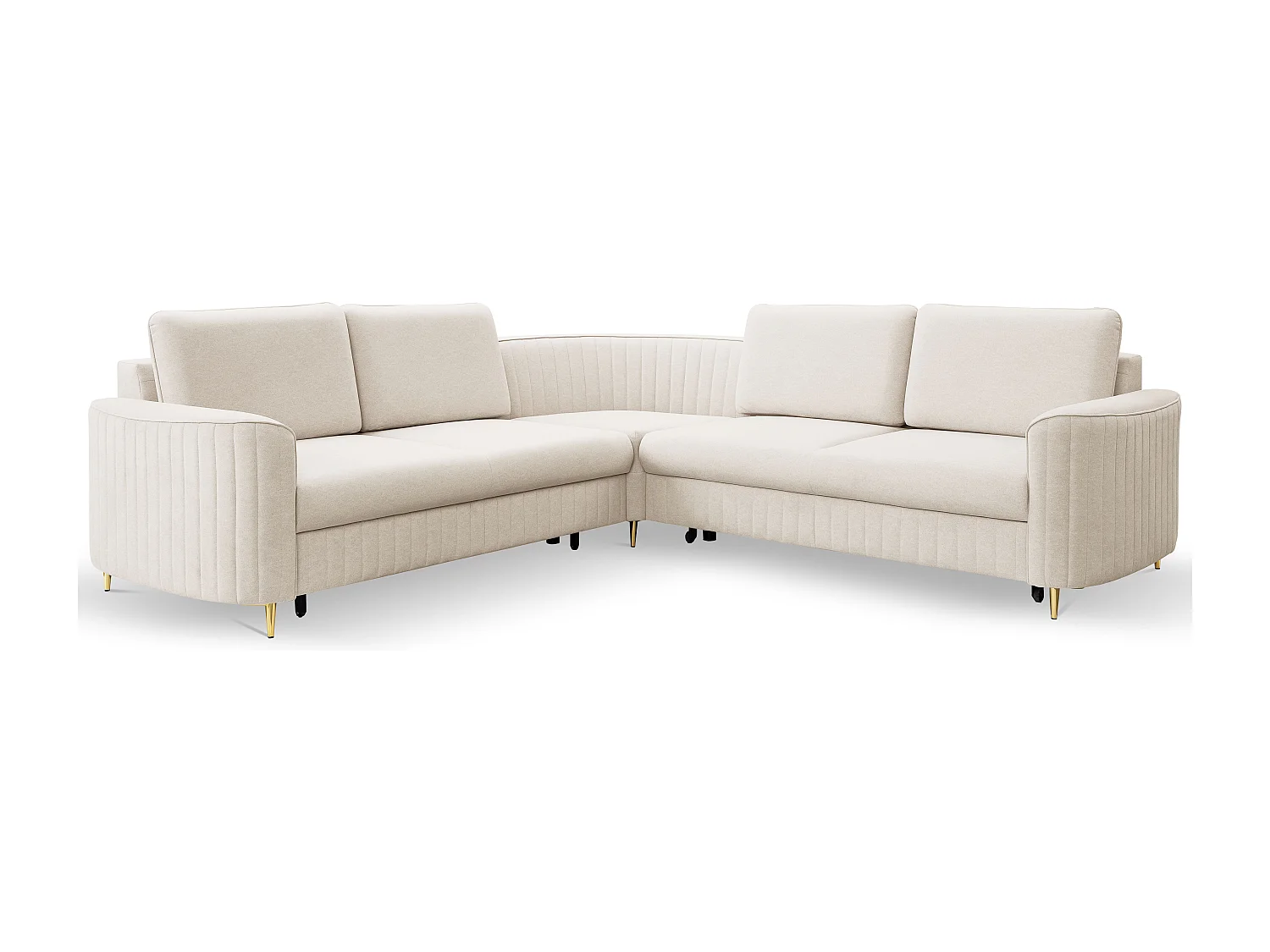 Canapé d'angle LAREN convertible, coffre de rangement, pieds en plastique, côté gauche, CREMAL, 251x251x85 cm