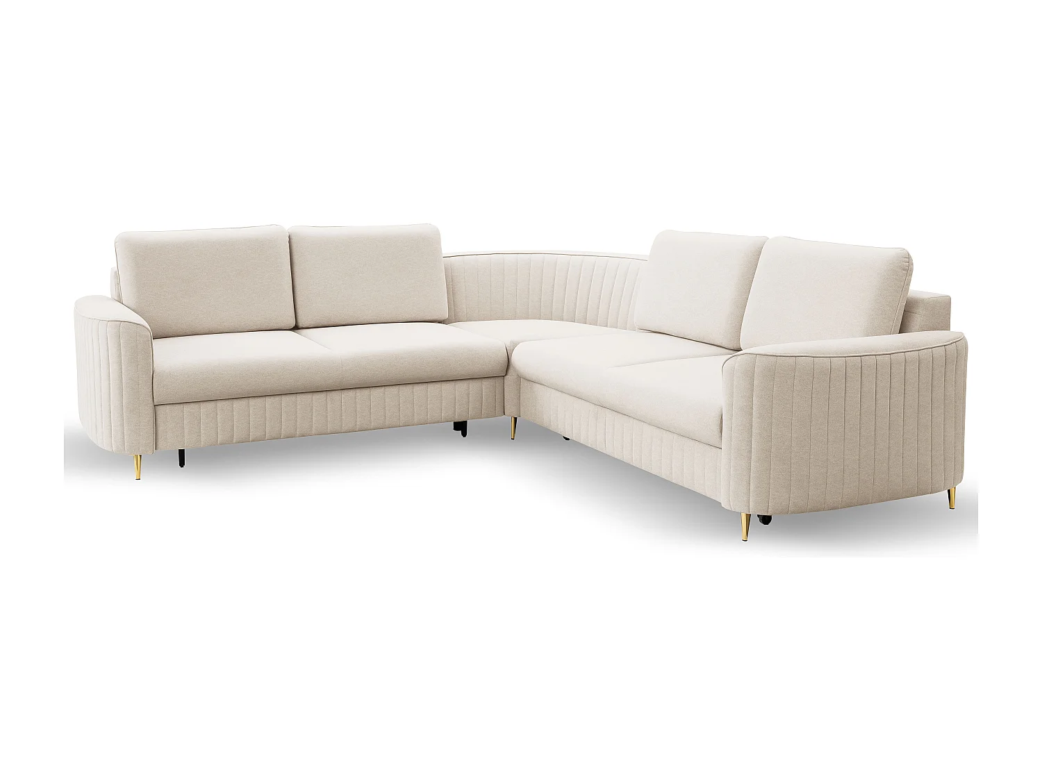 Canapé d'angle LAREN convertible, coffre de rangement, pieds en plastique, côté gauche, CREMAL, 251x251x85 cm