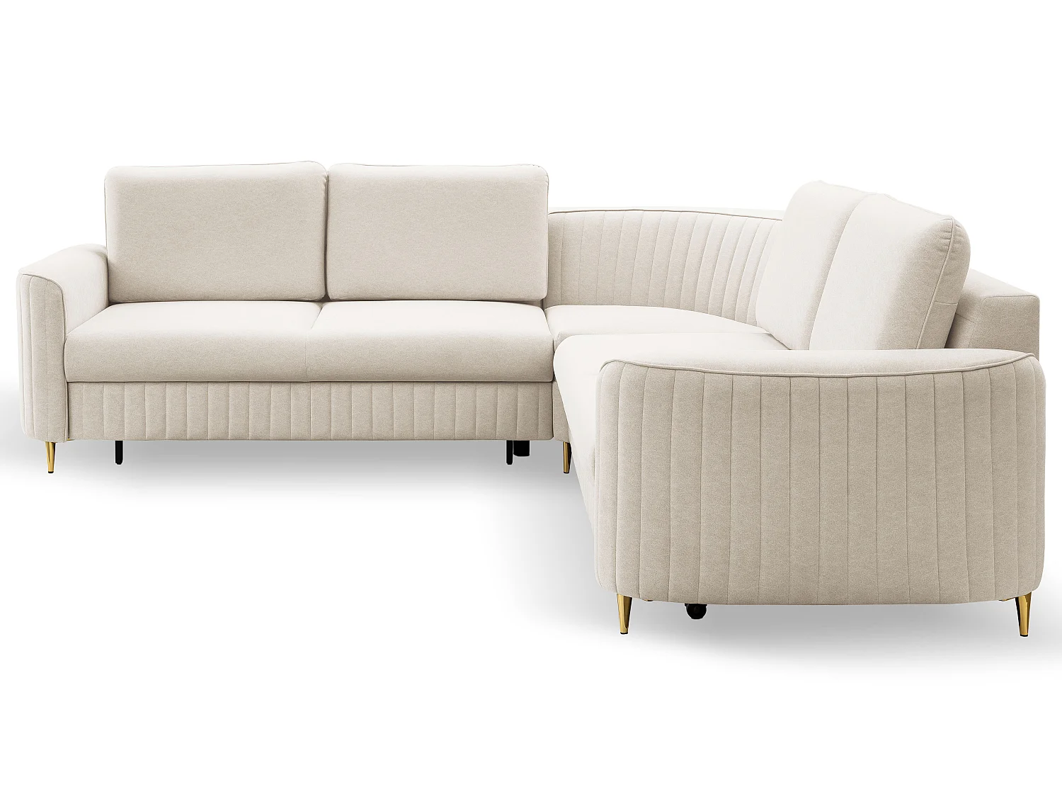 Narożnik LAREN nowoczesna sofa z funkcją spania, pojemnik na pościel, plastikowe nogi, lewa strona, CREMAL, 251x251x85 cm