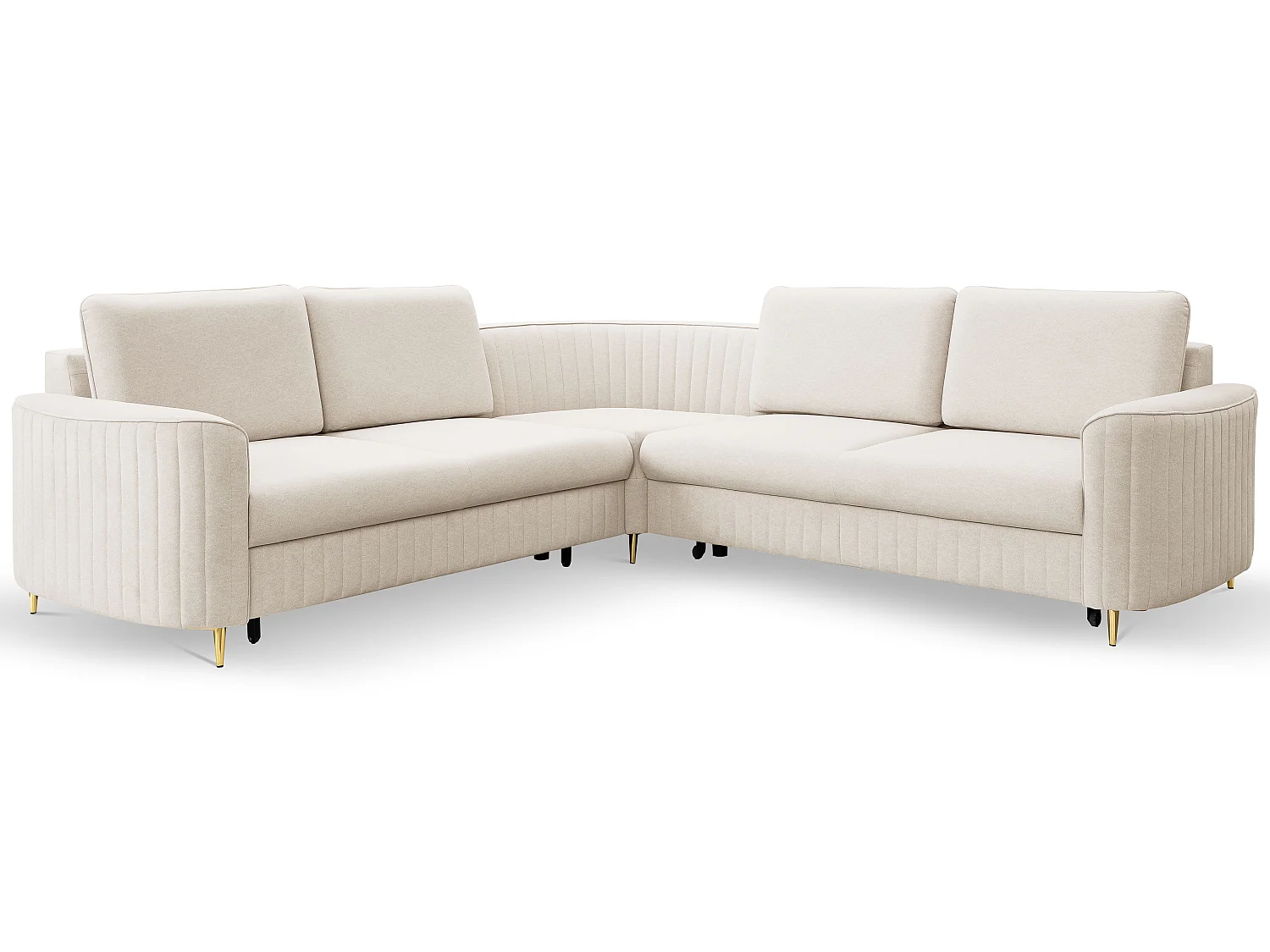 Narożnik LAREN nowoczesna sofa z funkcją spania, pojemnik na pościel, plastikowe nogi, lewa strona, CREMAL, 251x251x85 cm