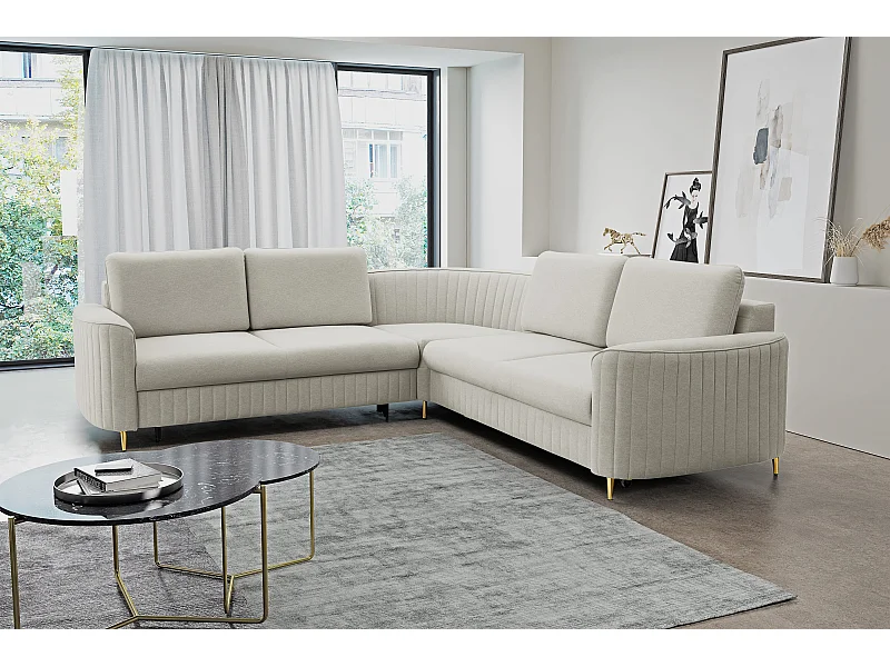 Ecksofa LAREN, modernes Schlafsofa mit Stauraum, Plastikfüße, rechte Seite, HELL ASHLEY, 251x251x85 cm