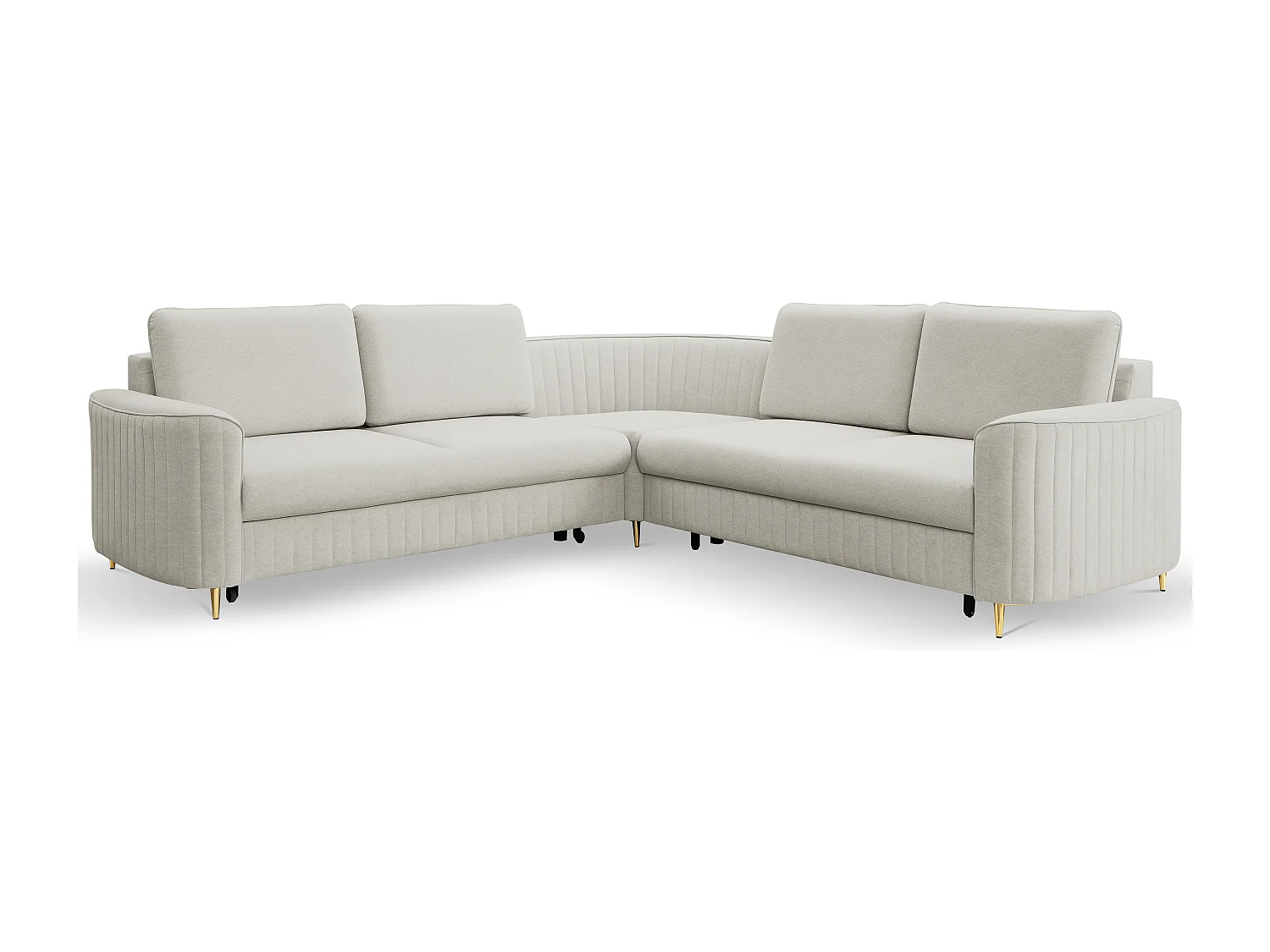 Hoekbank LAREN – Moderne slaapbank, opbergruimte, kunststof poten, rechterzijde, LICHT ASHLEY, 251x251x85 cm