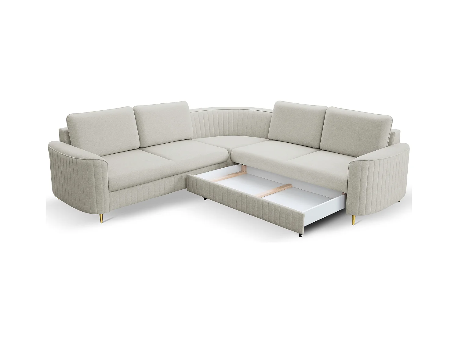 Canapé d'angle LAREN convertible, coffre de rangement, pieds en plastique, côté droit, ASHLEY CLAIR, 251x251x85 cm