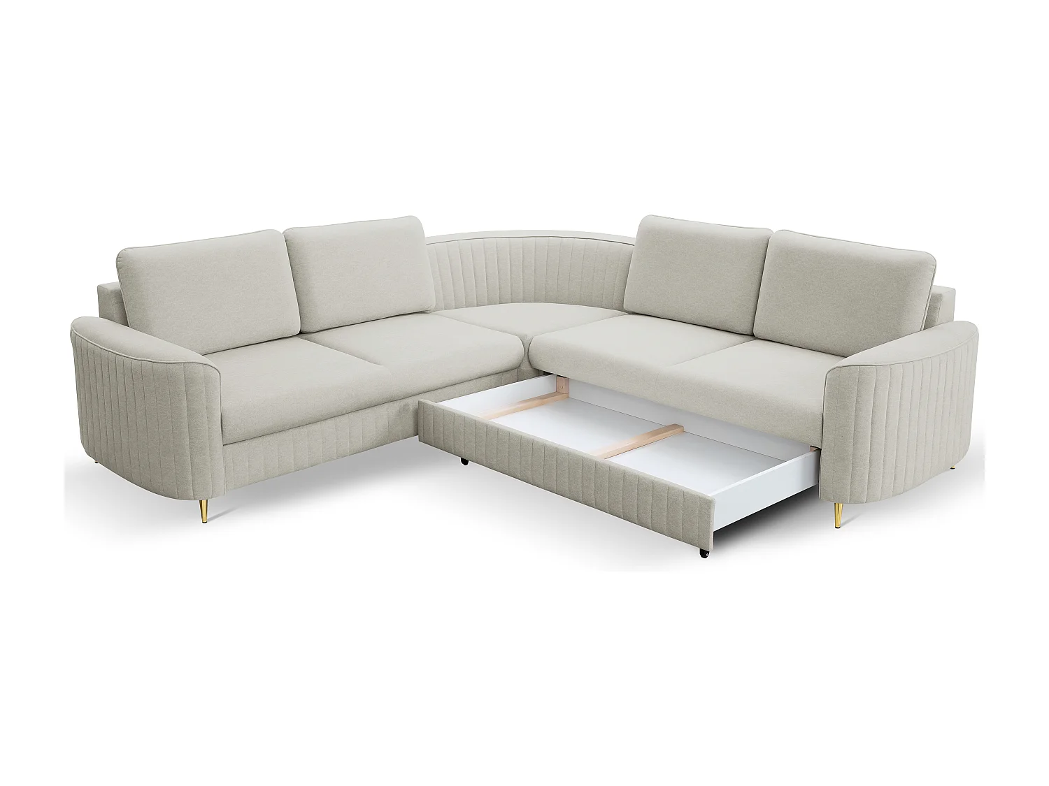 Canapé d'angle LAREN convertible, coffre de rangement, pieds en plastique, côté droit, ASHLEY CLAIR, 251x251x85 cm