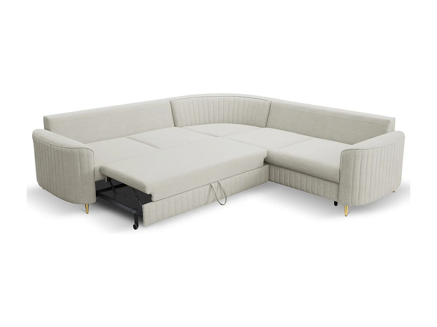 Canapé d'angle LAREN convertible, coffre de rangement, pieds en plastique, côté droit, ASHLEY CLAIR, 251x251x85 cm