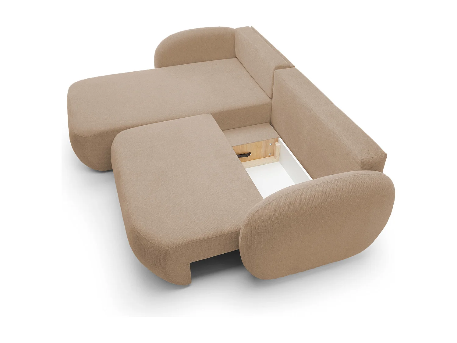 Canapé d'Angle OLIO L-Form avec Lit 138x210cm Coffre et Coussins Amovibles – Gauche 248x174x86cm CAPPUCCINO