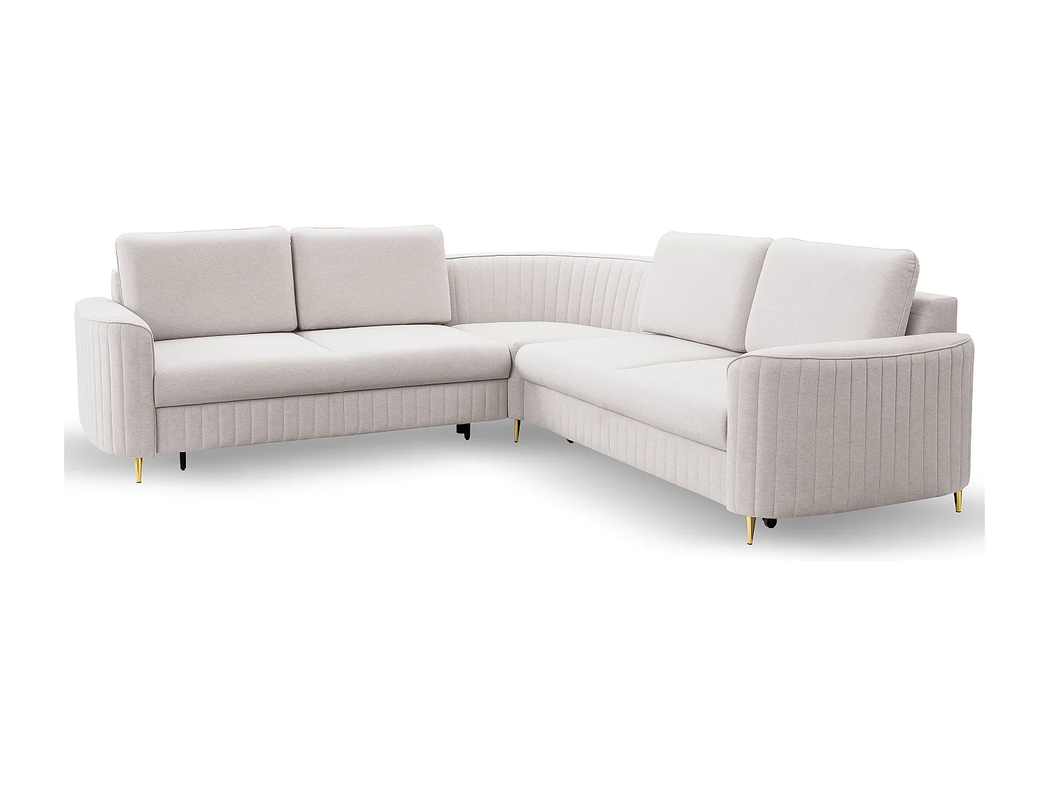 Narożnik LAREN nowoczesna sofa z funkcją spania, pojemnik na pościel, plastikowe nogi, lewa strona, ECRU, 251x251x85 cm