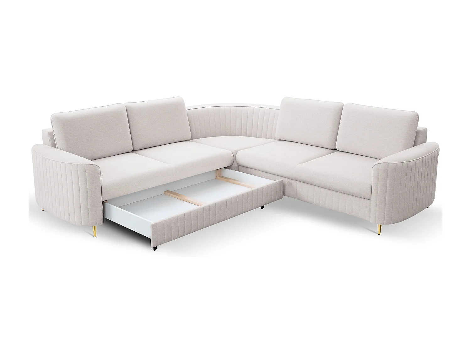 Canapé d'angle LAREN convertible, coffre de rangement, pieds en plastique, côté gauche, ECRU, 251x251x85 cm