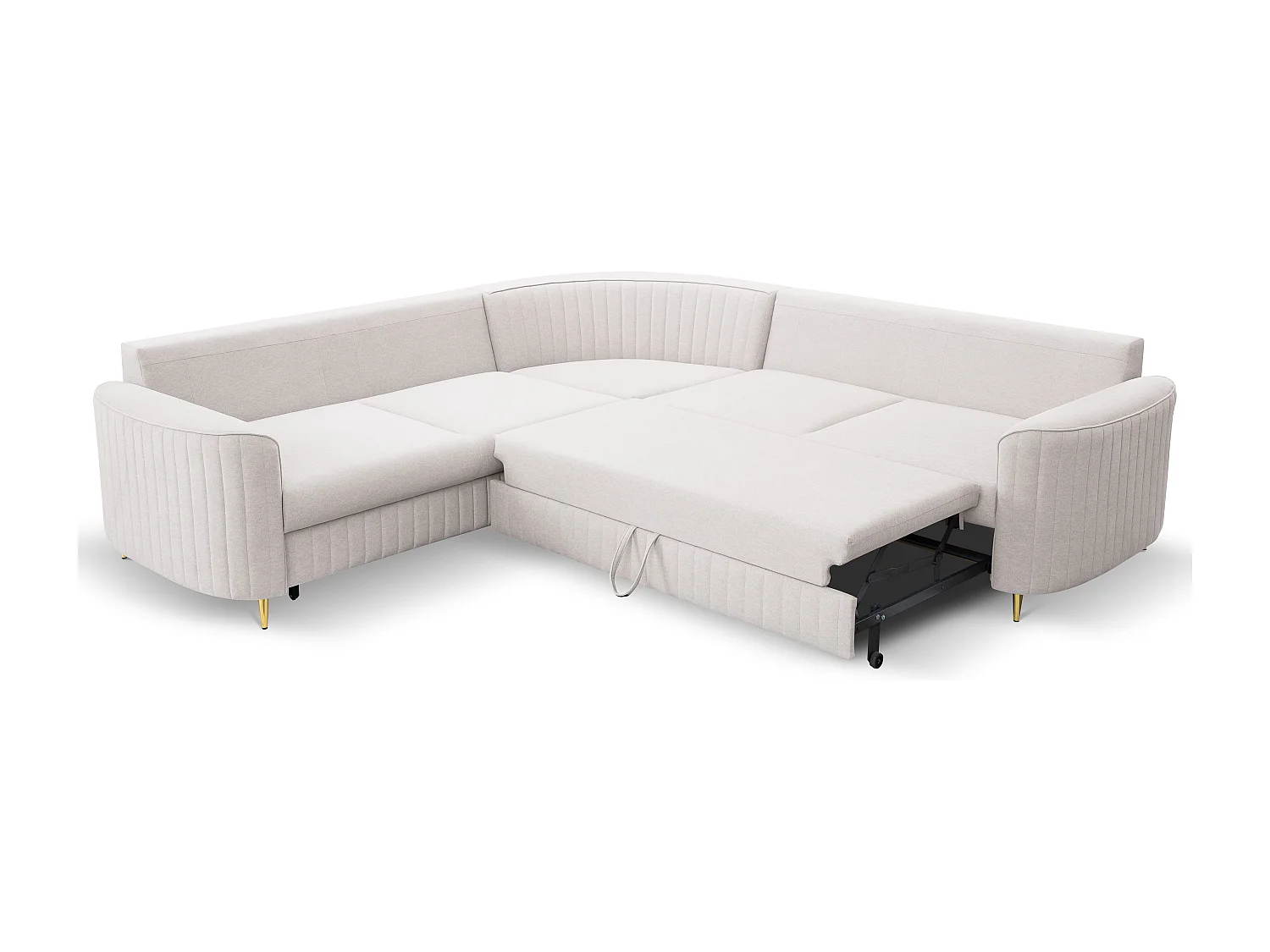 Canapé d'angle LAREN convertible, coffre de rangement, pieds en plastique, côté gauche, ECRU, 251x251x85 cm