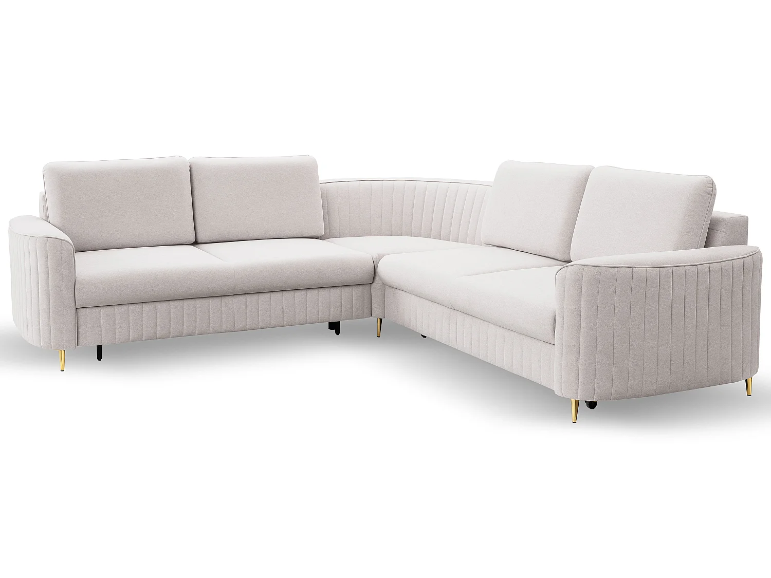 Narożnik LAREN nowoczesna sofa z funkcją spania, pojemnik na pościel, plastikowe nogi, lewa strona, ECRU, 251x251x85 cm