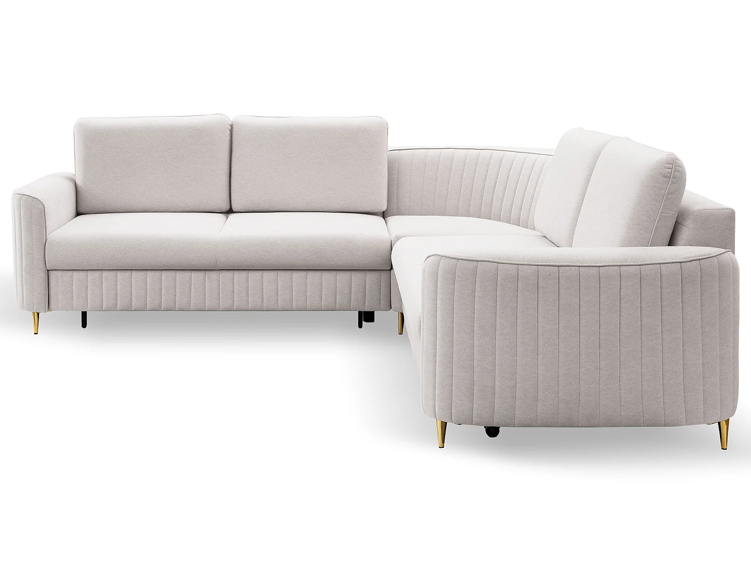 Narożnik LAREN nowoczesna sofa z funkcją spania, pojemnik na pościel, plastikowe nogi, lewa strona, ECRU, 251x251x85 cm