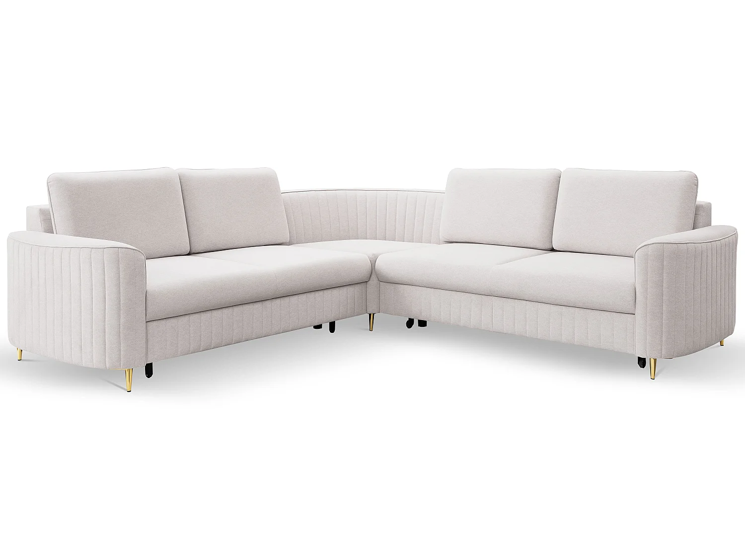 Narożnik LAREN nowoczesna sofa z funkcją spania, pojemnik na pościel, plastikowe nogi, lewa strona, ECRU, 251x251x85 cm