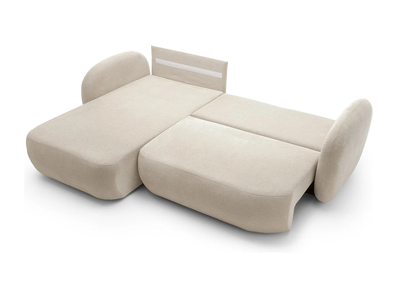 L-vormige hoekbank OLIO met slaapfunctie 138x210 cm, opbergbox en losse rugkussens – comfortabele slaapbank, links, 248x174x86 cm, BEIGE