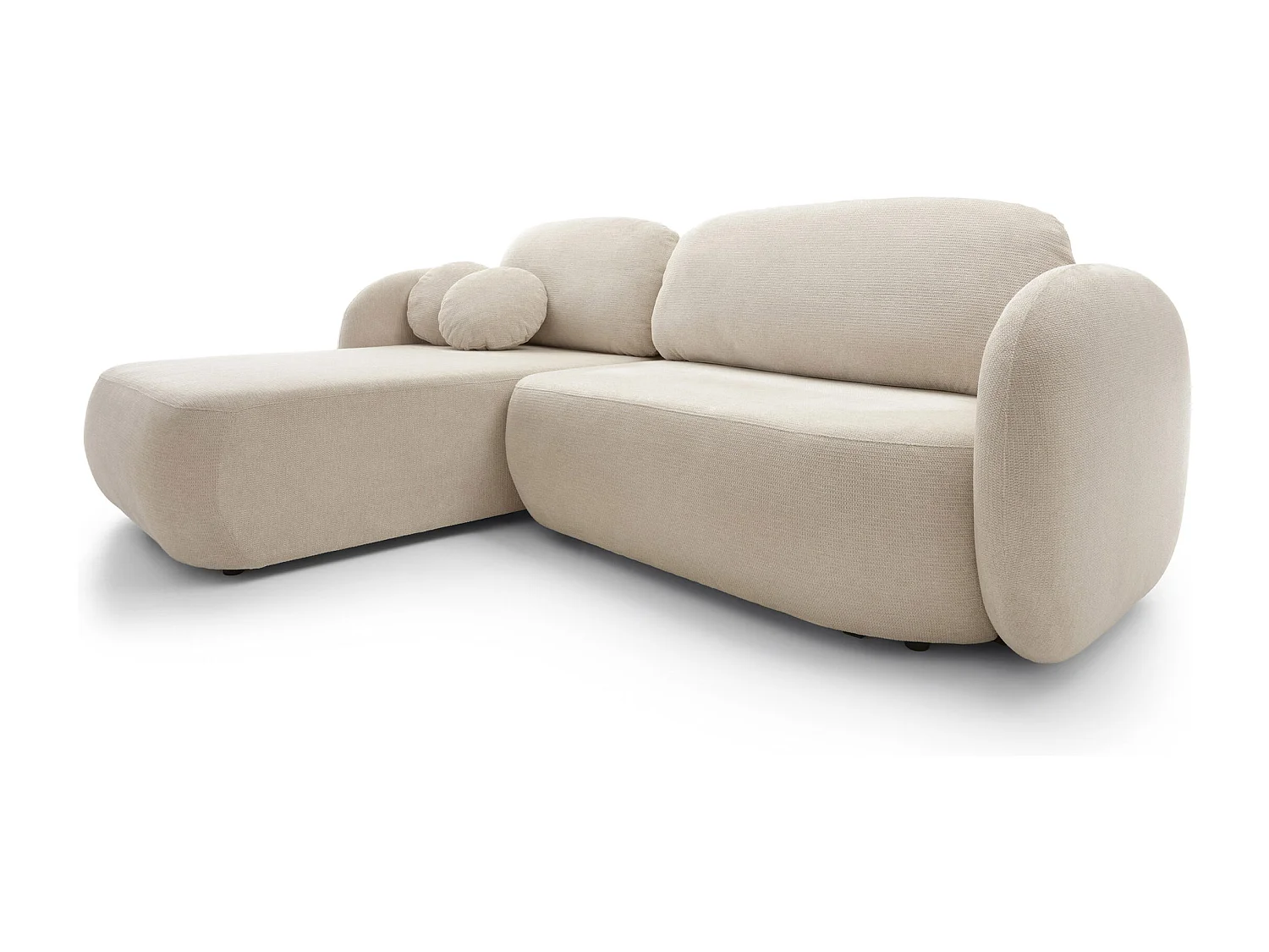 L-vormige hoekbank OLIO met slaapfunctie 138x210 cm, opbergbox en losse rugkussens – comfortabele slaapbank, links, 248x174x86 cm, BEIGE