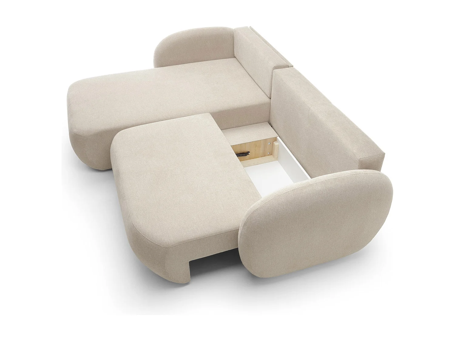 Canapé d'Angle OLIO L-Form avec Lit 138x210cm Coffre et Coussins Amovibles – Gauche 248x174x86cm BEIGE