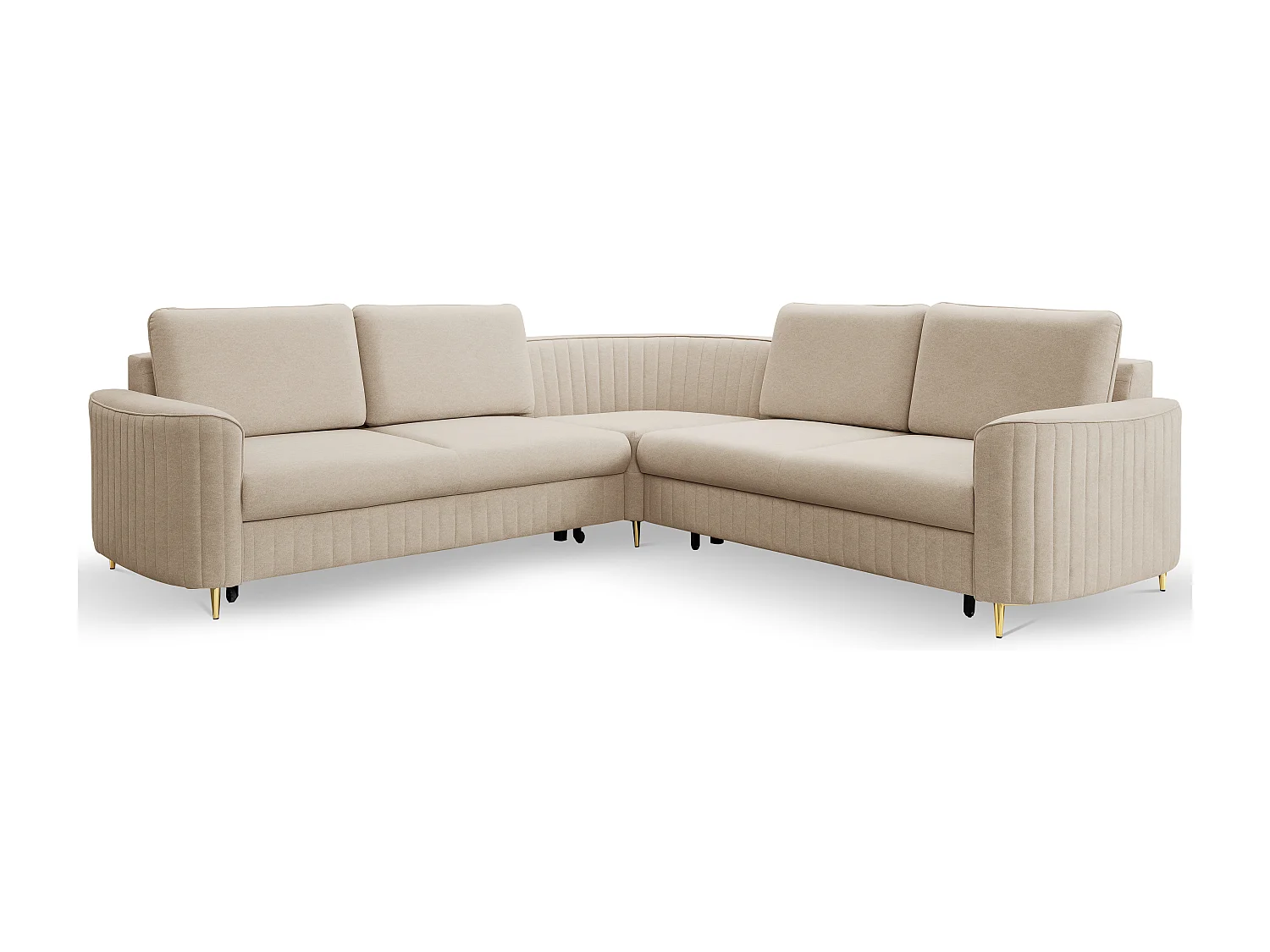 Hoekbank LAREN – Moderne slaapbank, opbergruimte, kunststof poten, rechterzijde, BEIGE, 251x251x85 cm