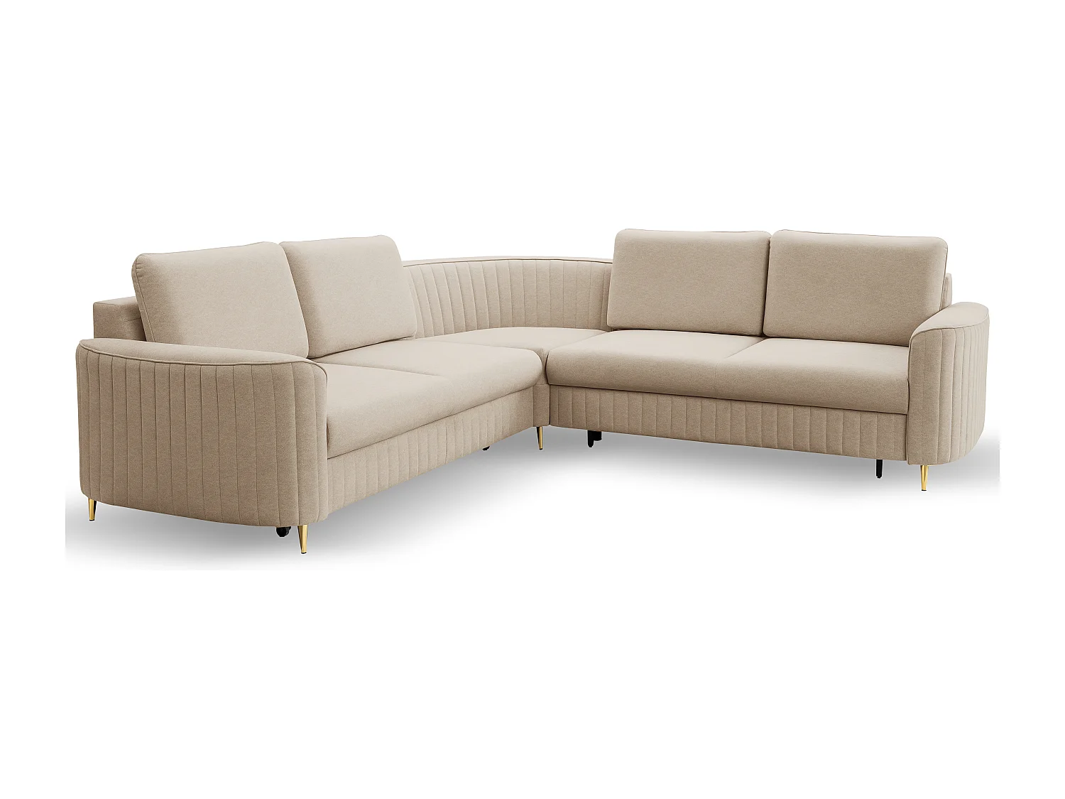 Canapé d'angle LAREN convertible, coffre de rangement, pieds en plastique, côté droit, BEIGE, 251x251x85 cm