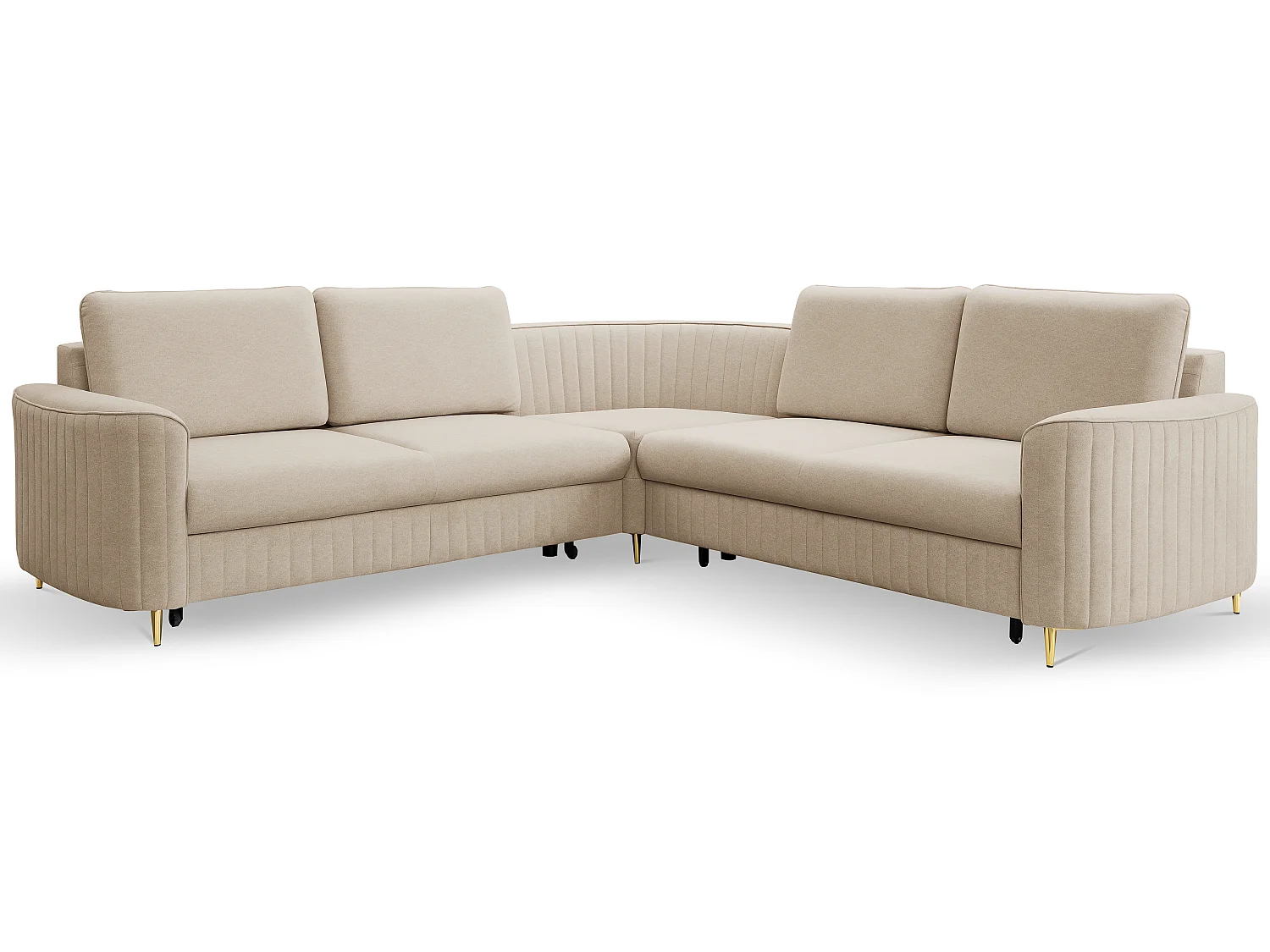 Narożnik LAREN nowoczesna sofa z funkcją spania, pojemnik na pościel, plastikowe nogi, prawa strona, BEŻOWY, 251x251x85 cm